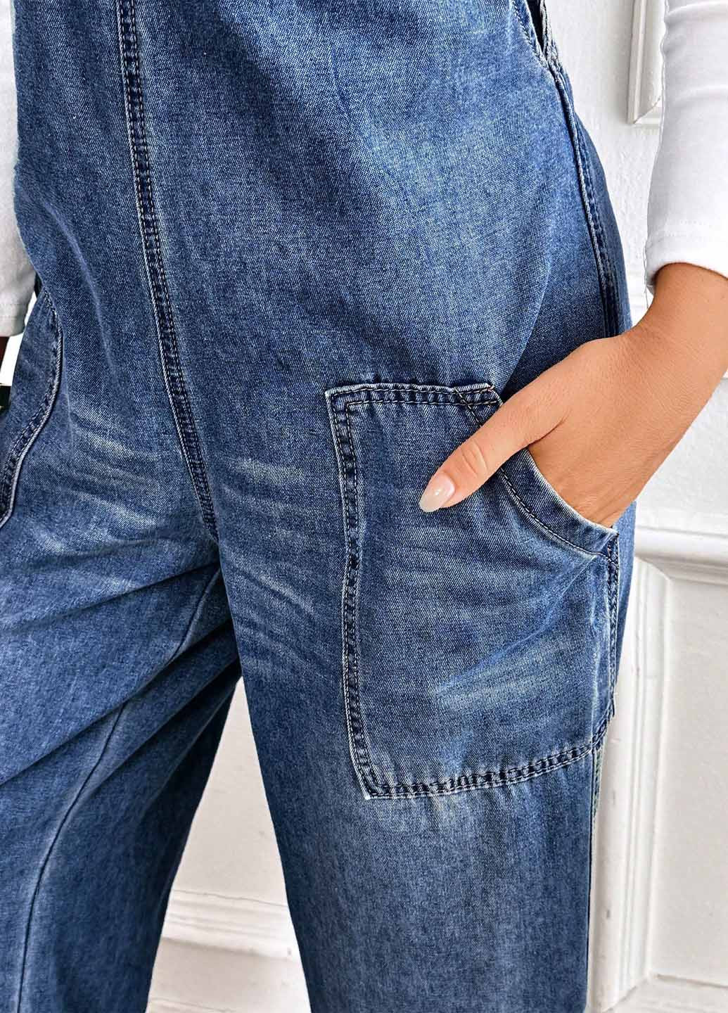 Комбинезон SHEIN комбинезон-брюки варенка синий денил, кэжуал хлопок, джинс