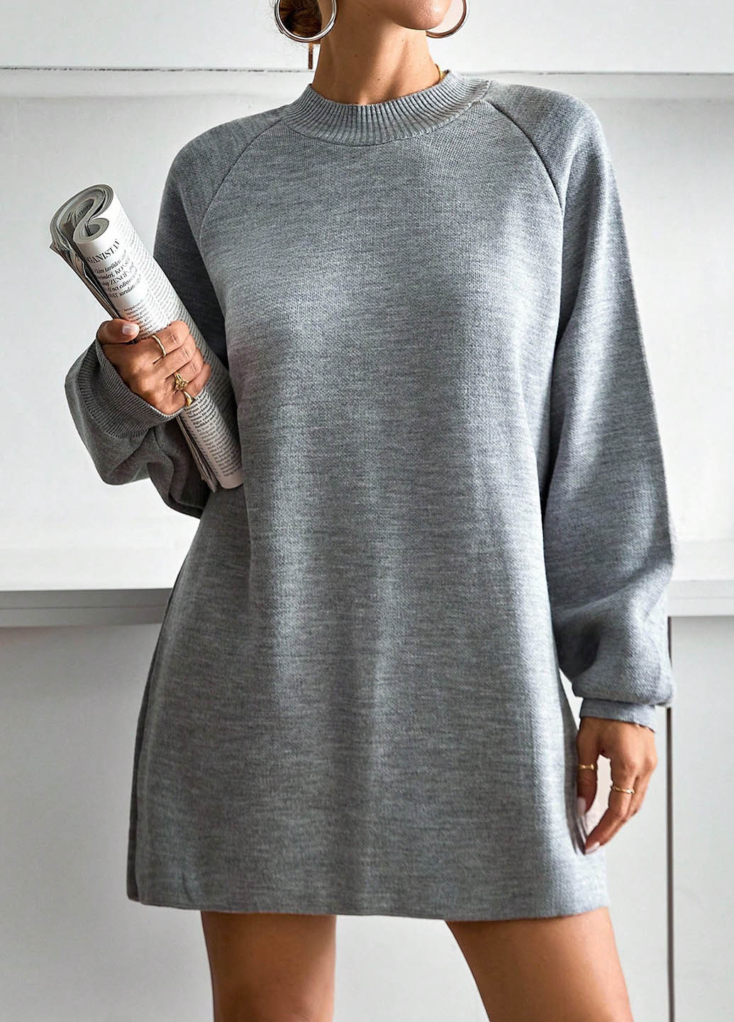 Светло-серое кэжуал платье платье-свитер SHEIN меланжевое