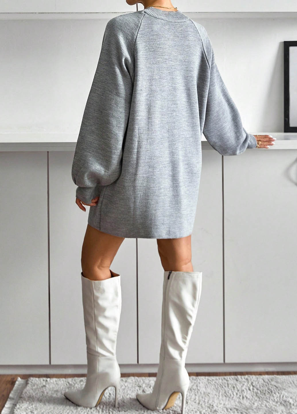 Светло-серое кэжуал платье платье-свитер SHEIN меланжевое