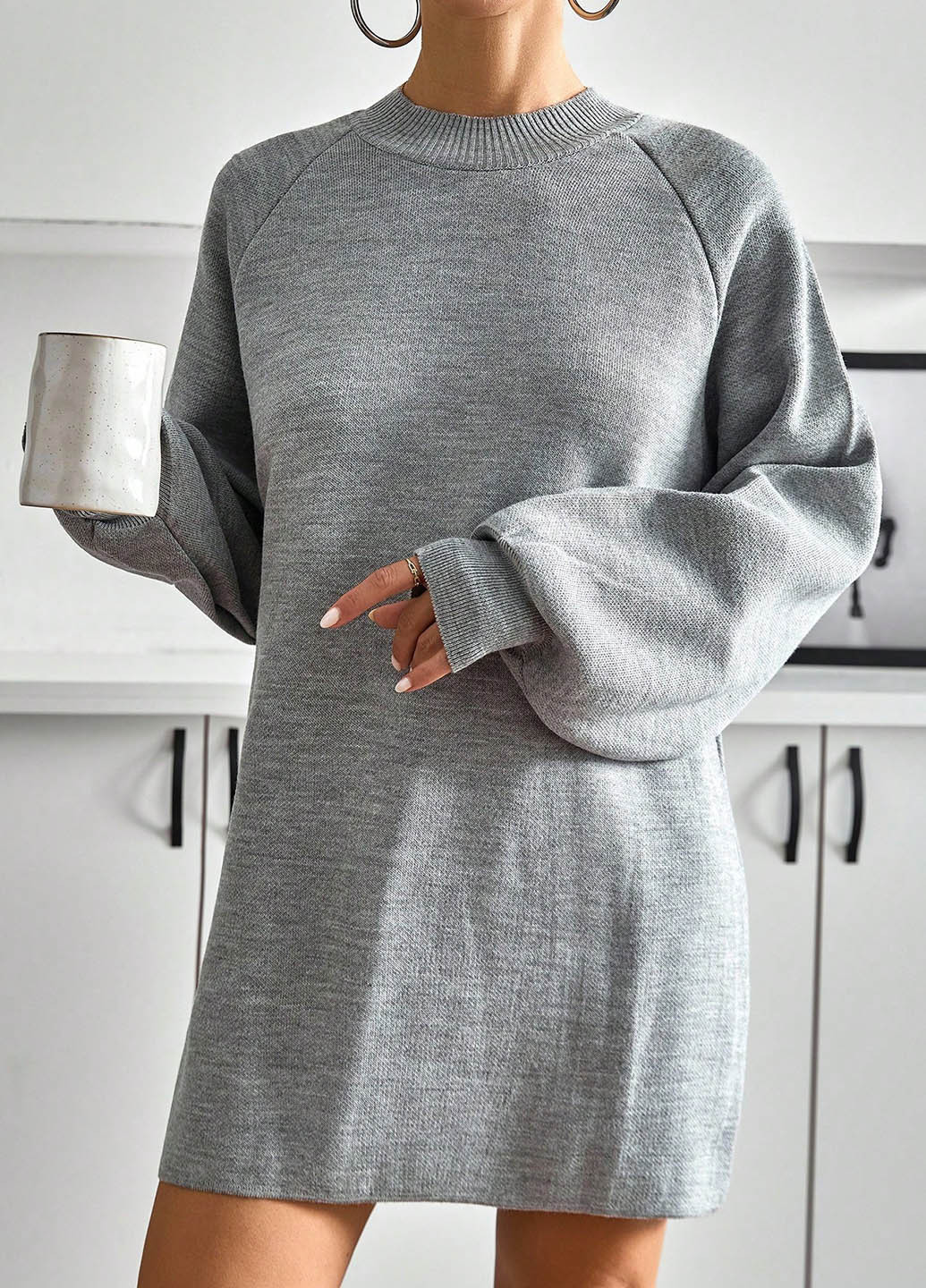 Светло-серое кэжуал платье платье-свитер SHEIN меланжевое