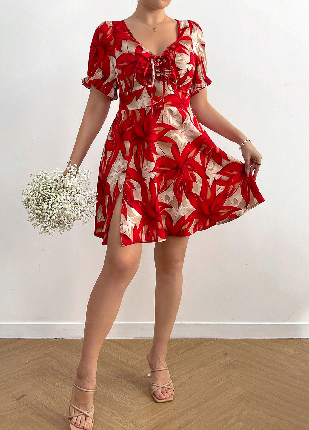 Червона кежуал сукня а-силует SHEIN з квітковим принтом