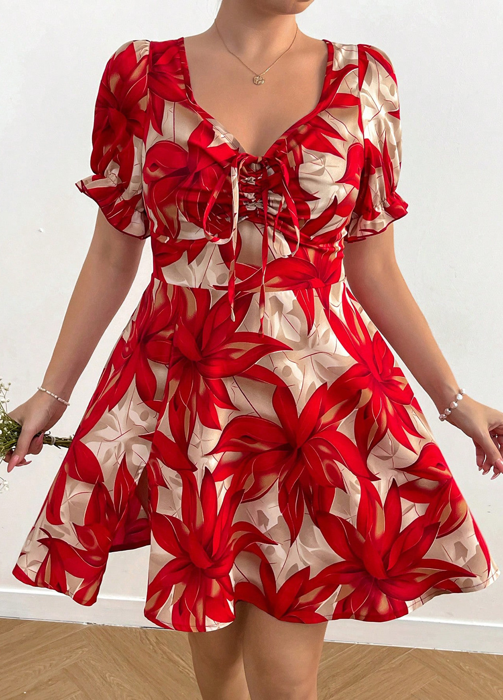 Червона кежуал сукня а-силует SHEIN з квітковим принтом