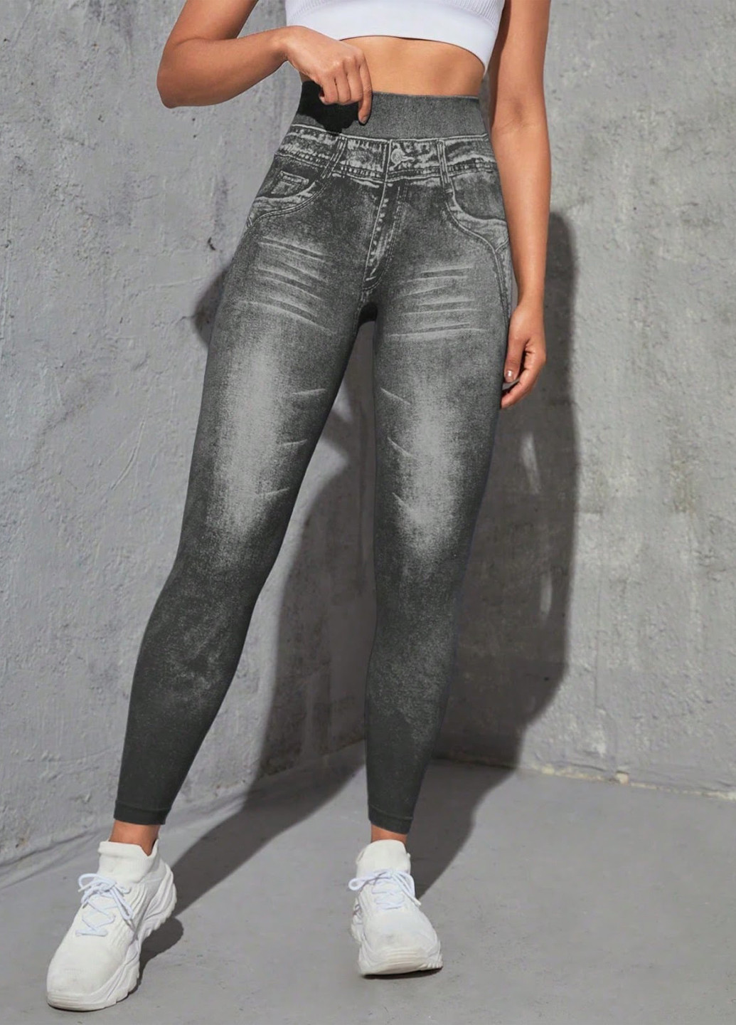 Серые демисезонные леггинсы SHEIN