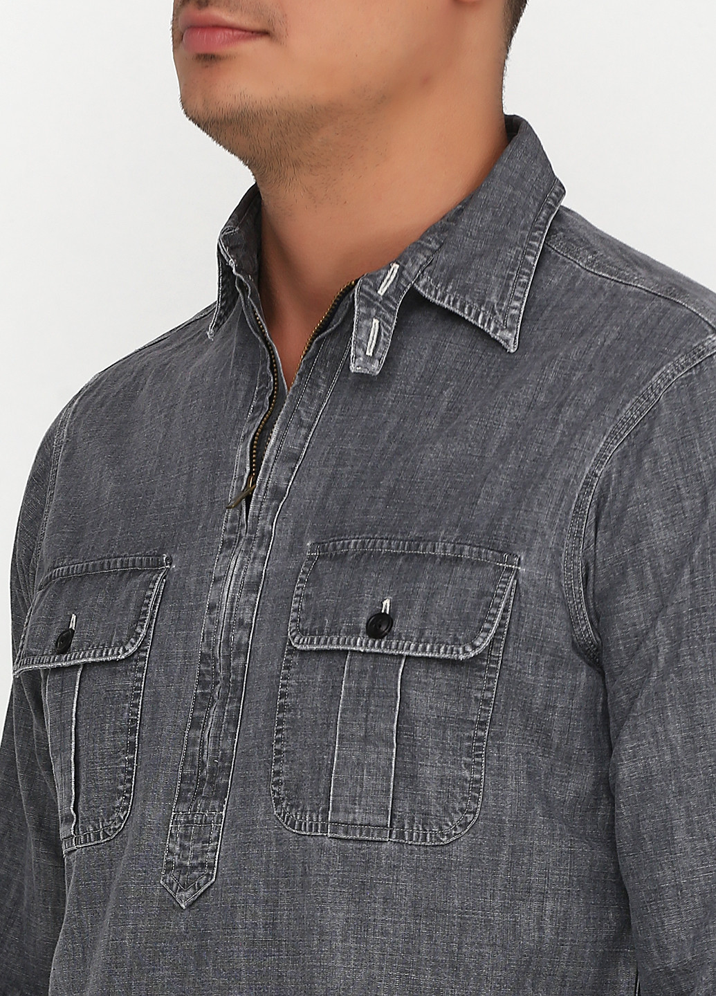 Серая джинсовая рубашка меланж Ralph Lauren с длинным рукавом