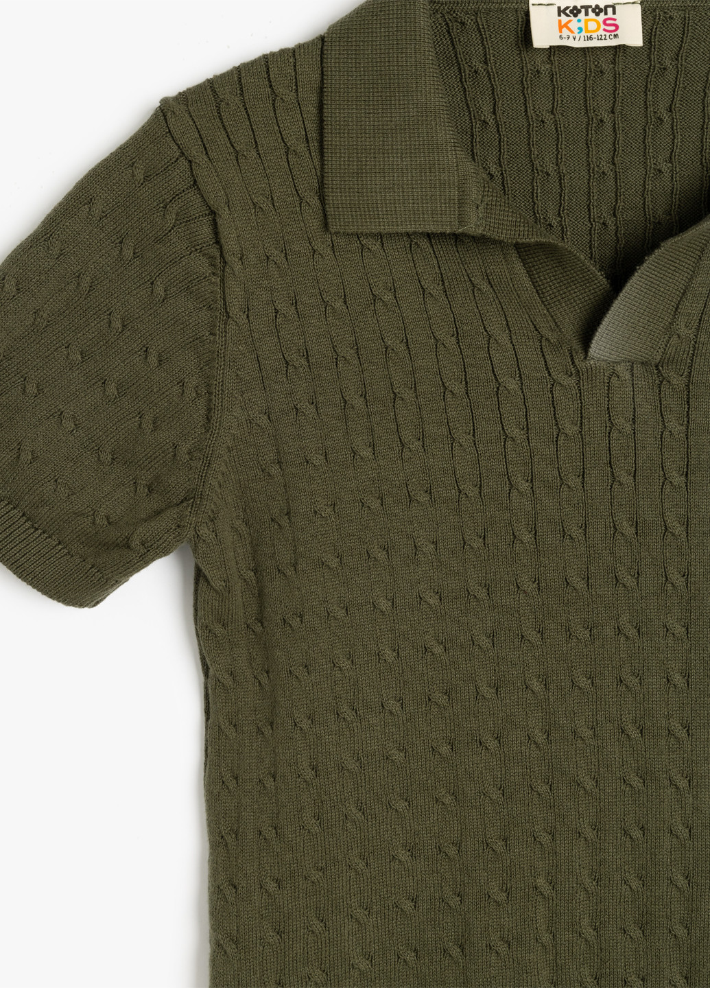 Оливковая (хаки) детская футболка-поло для мальчика KOTON однотонная