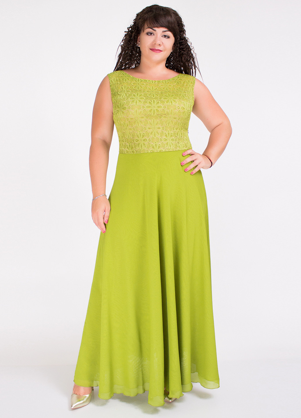 Светло-зеленое кэжуал платье клеш Adelin Fostayn однотонное