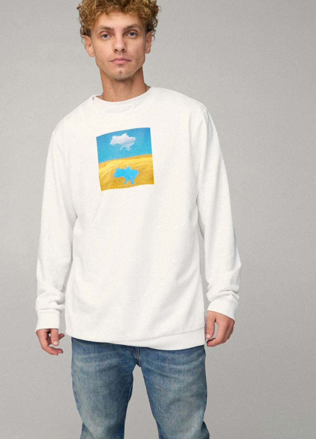 Белый світшот чоловічий oversize /no flis/ YAPPI рисунок (254557424)