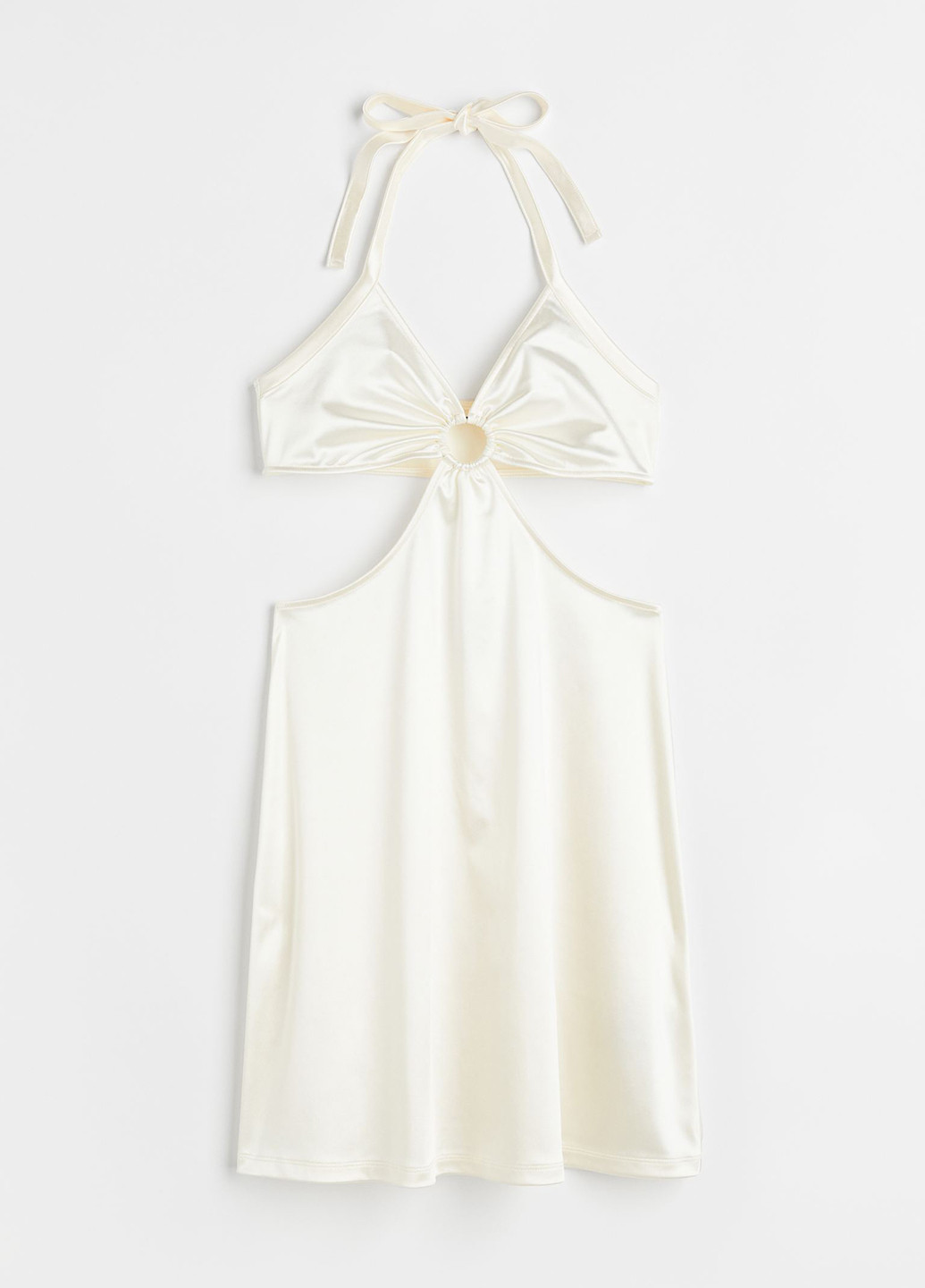 Белое коктейльное платье с открытыми плечами H&M однотонное