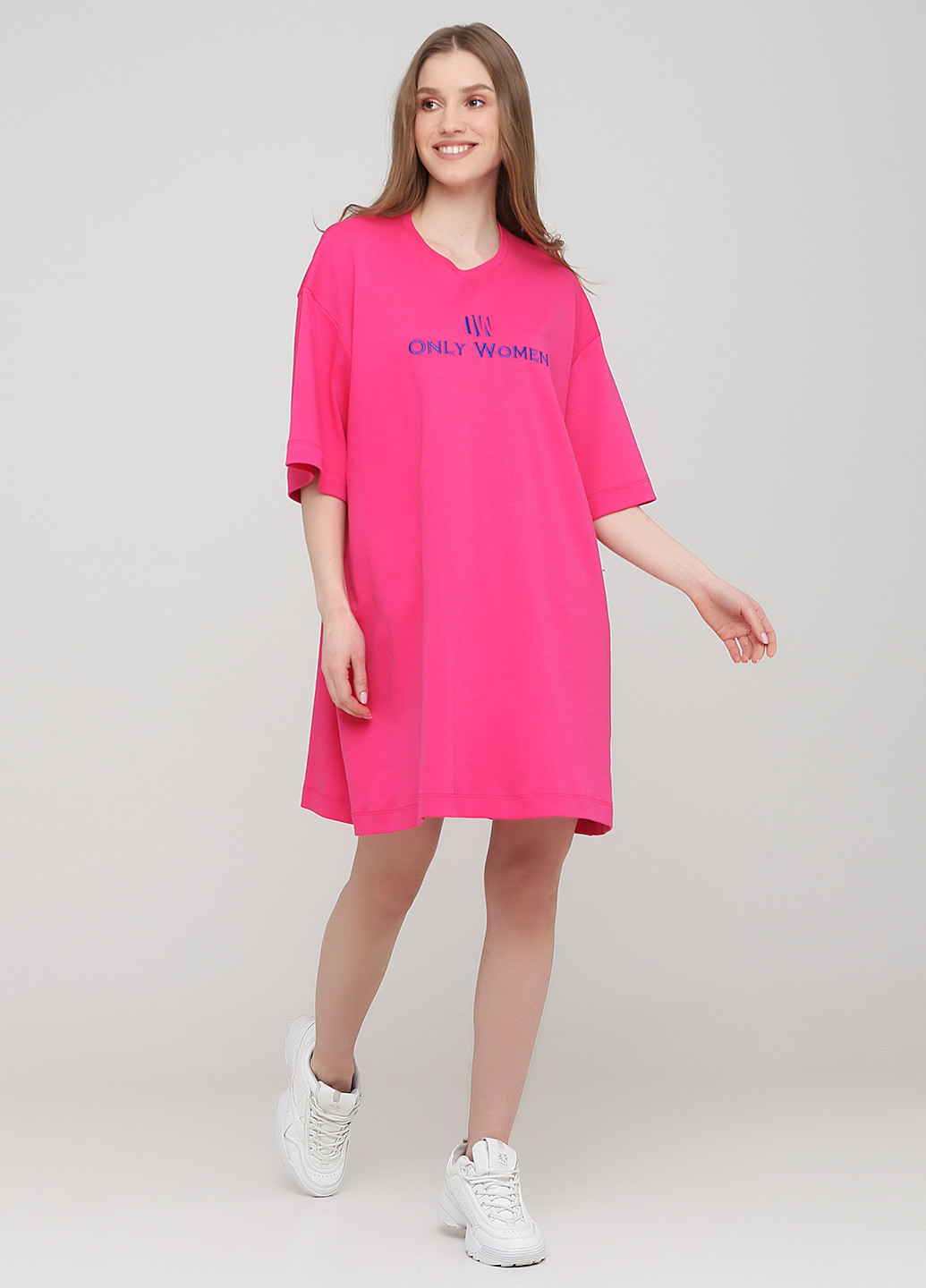 Фуксиновое (цвета Фуксия) кэжуал платье платье-футболка Only Women однотонное