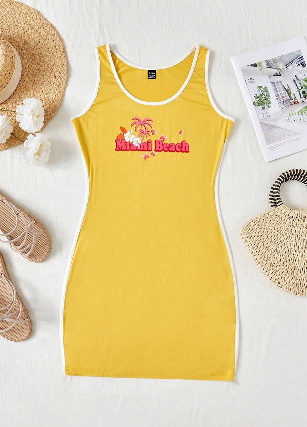 Жовтий кежуал сукня сукня-майка SHEIN з написами