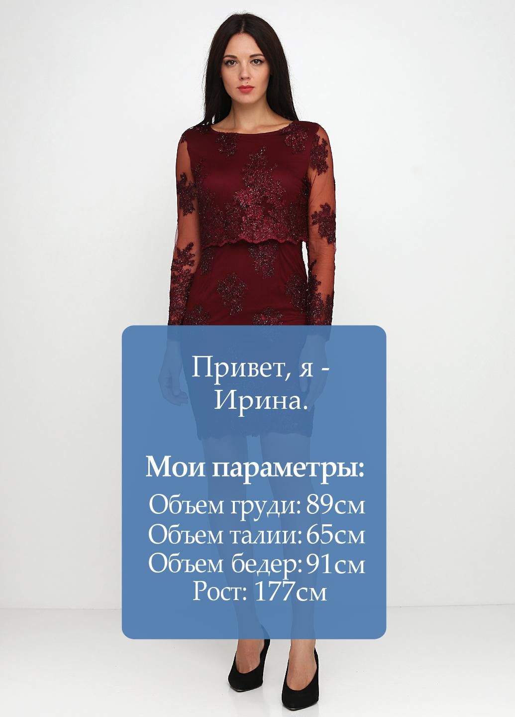 Бордовое коктейльное платье футляр Allyson Collection фактурное