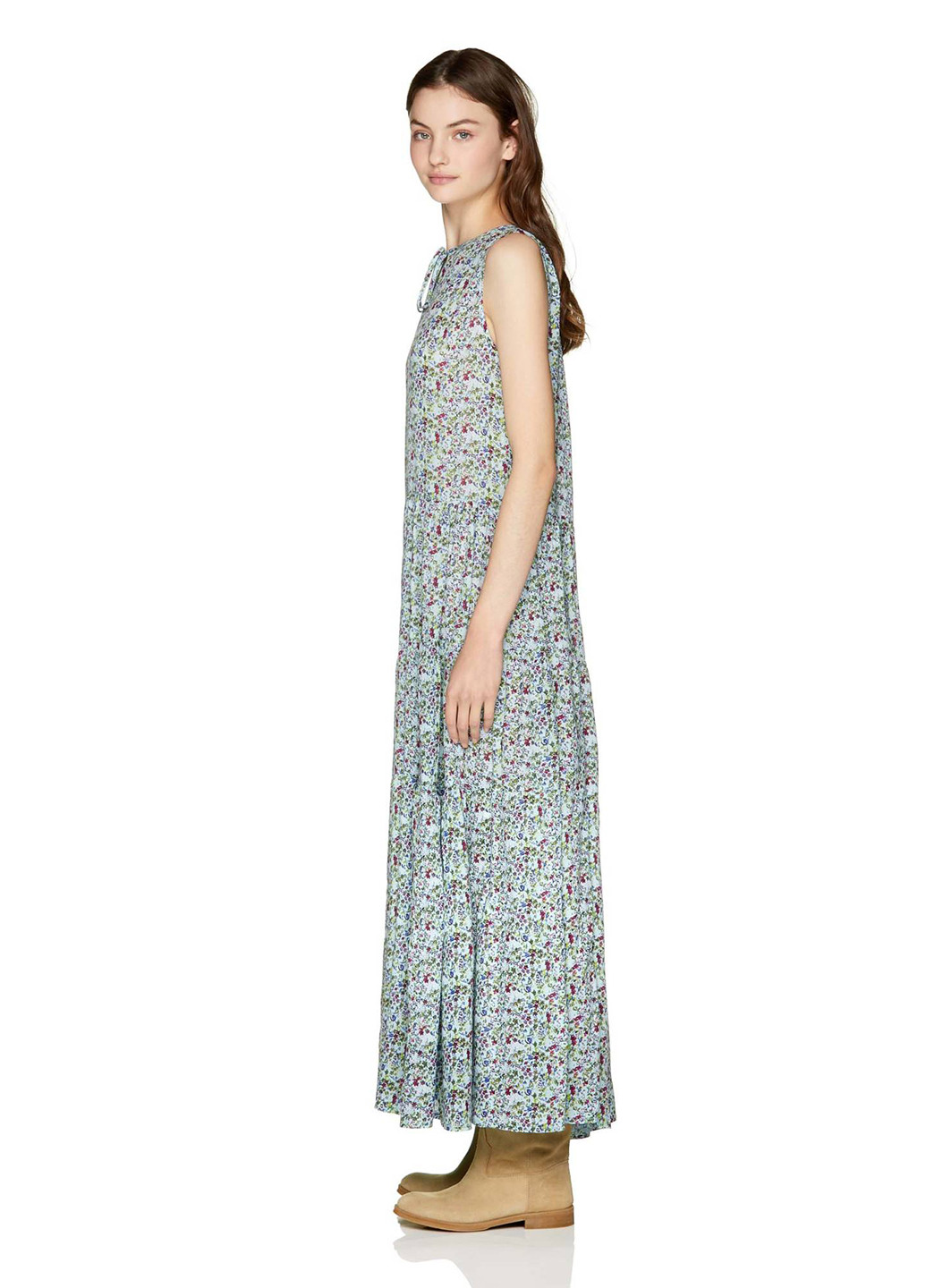 Мятное кэжуал платье клеш United Colors of Benetton с цветочным принтом
