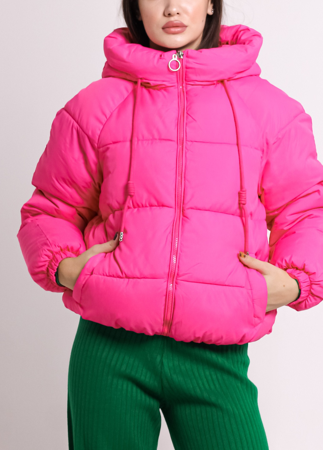 Розовая демисезонная куртка короткая визон HAIZIYUAN