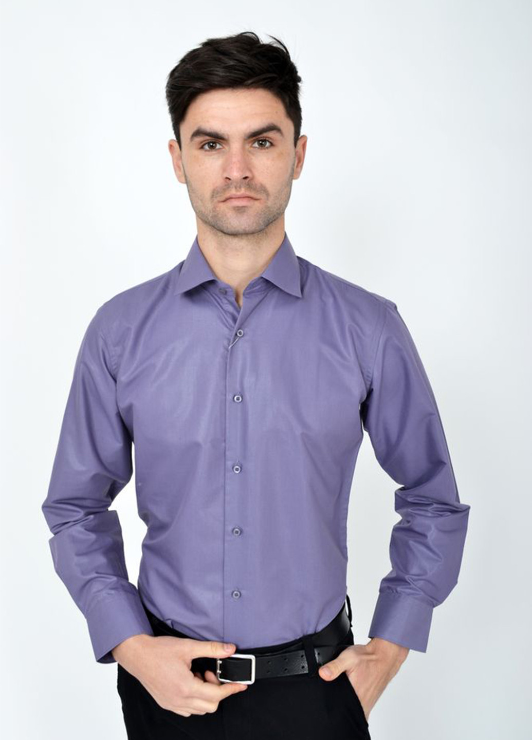 Сиреневая классическая рубашка однотонная Ager с длинным рукавом