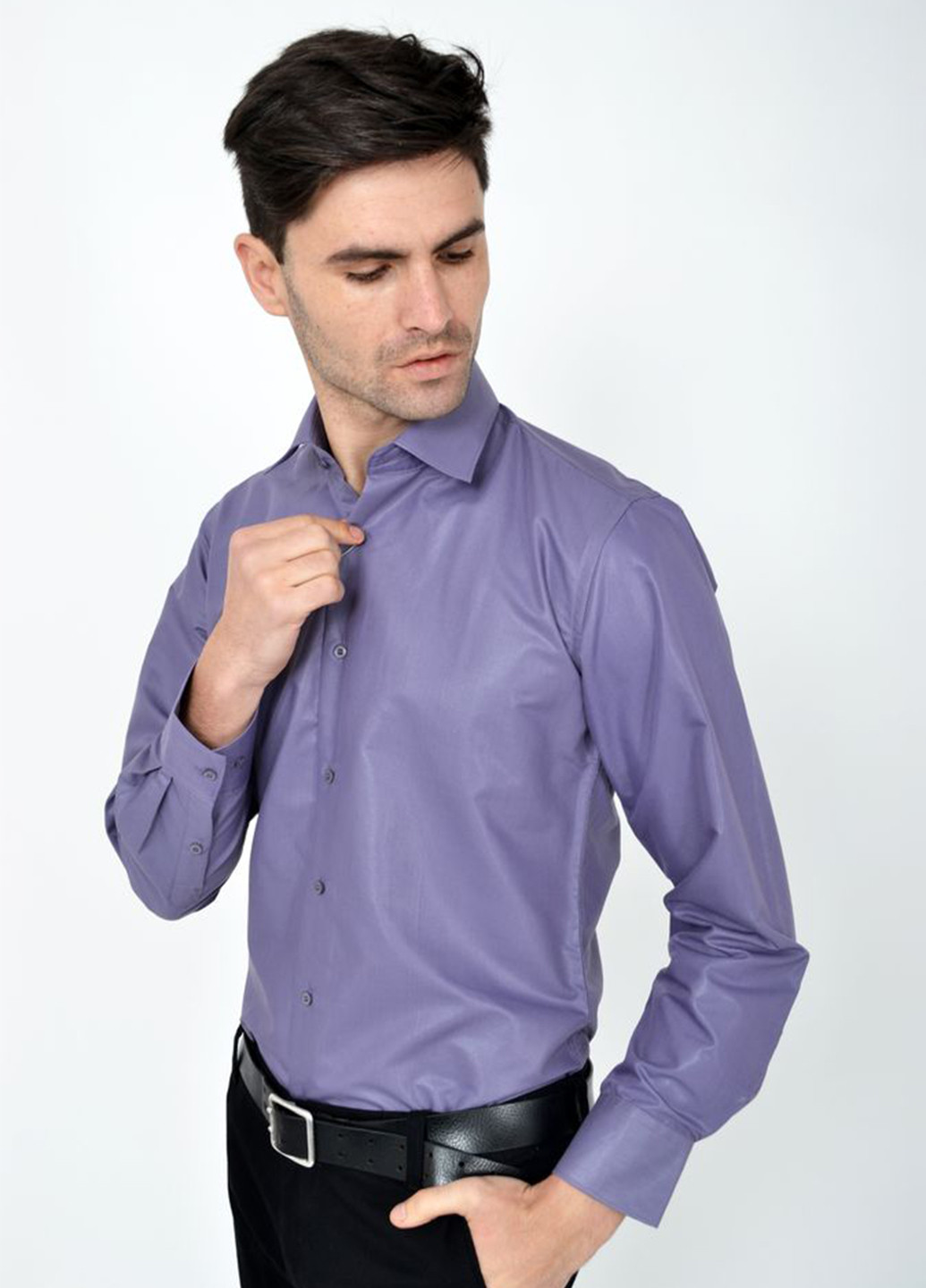 Сиреневая классическая рубашка однотонная Ager с длинным рукавом