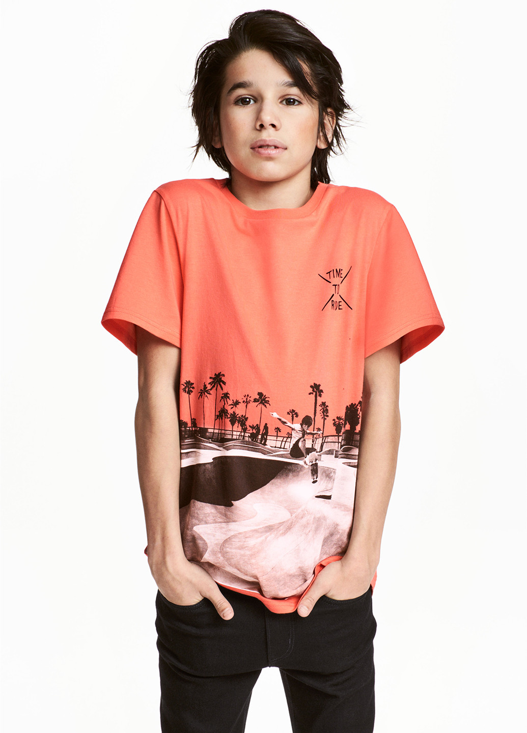 Коралловая летняя футболка с коротким рукавом H&M