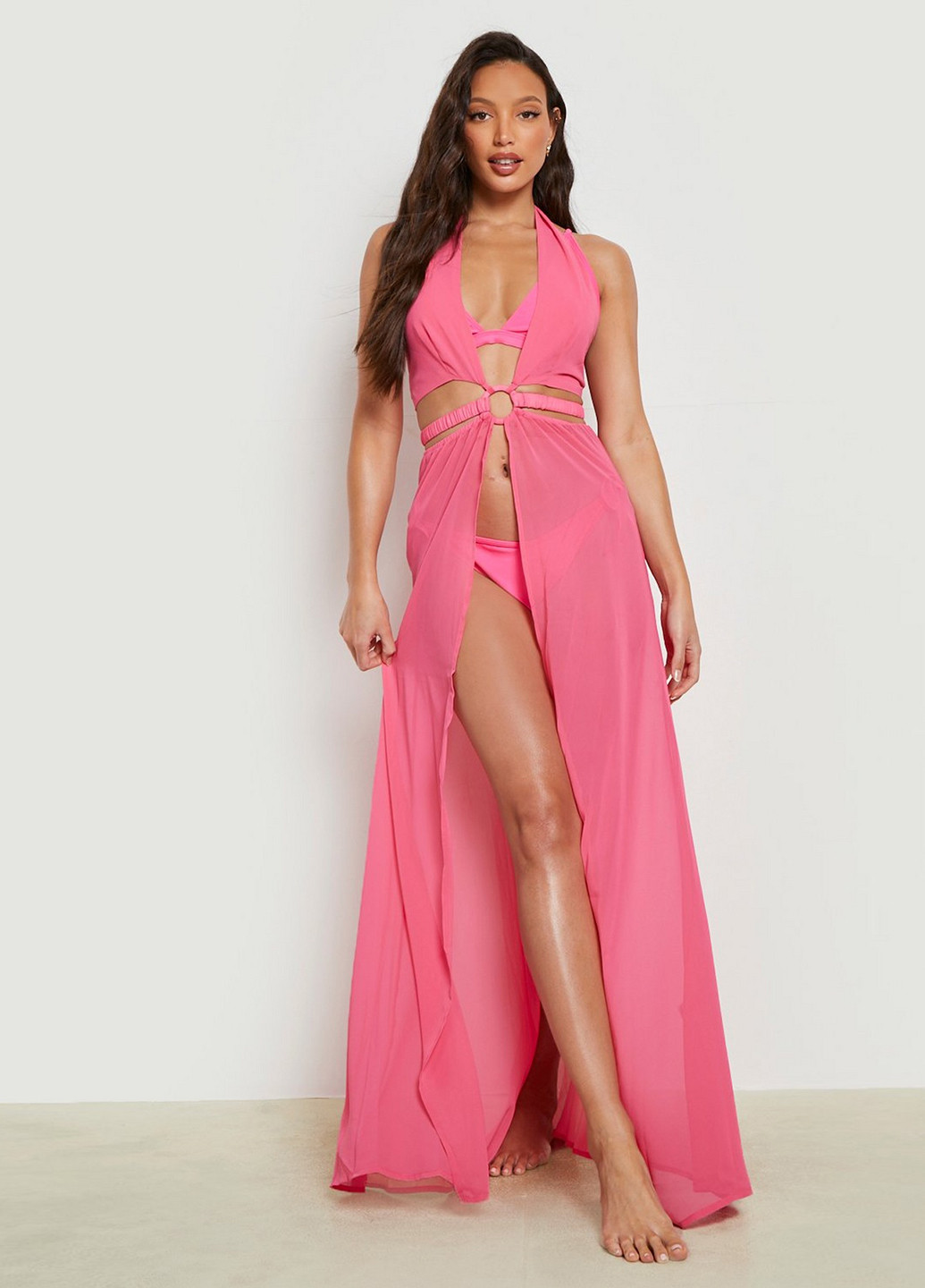 Розовое пляжное платье с открытой спиной Boohoo однотонное