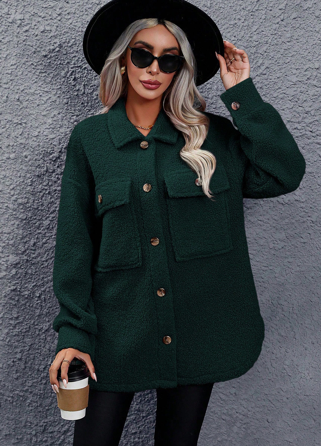Темно-зелене Кежуал напівпальто однобортне SHEIN однотонне