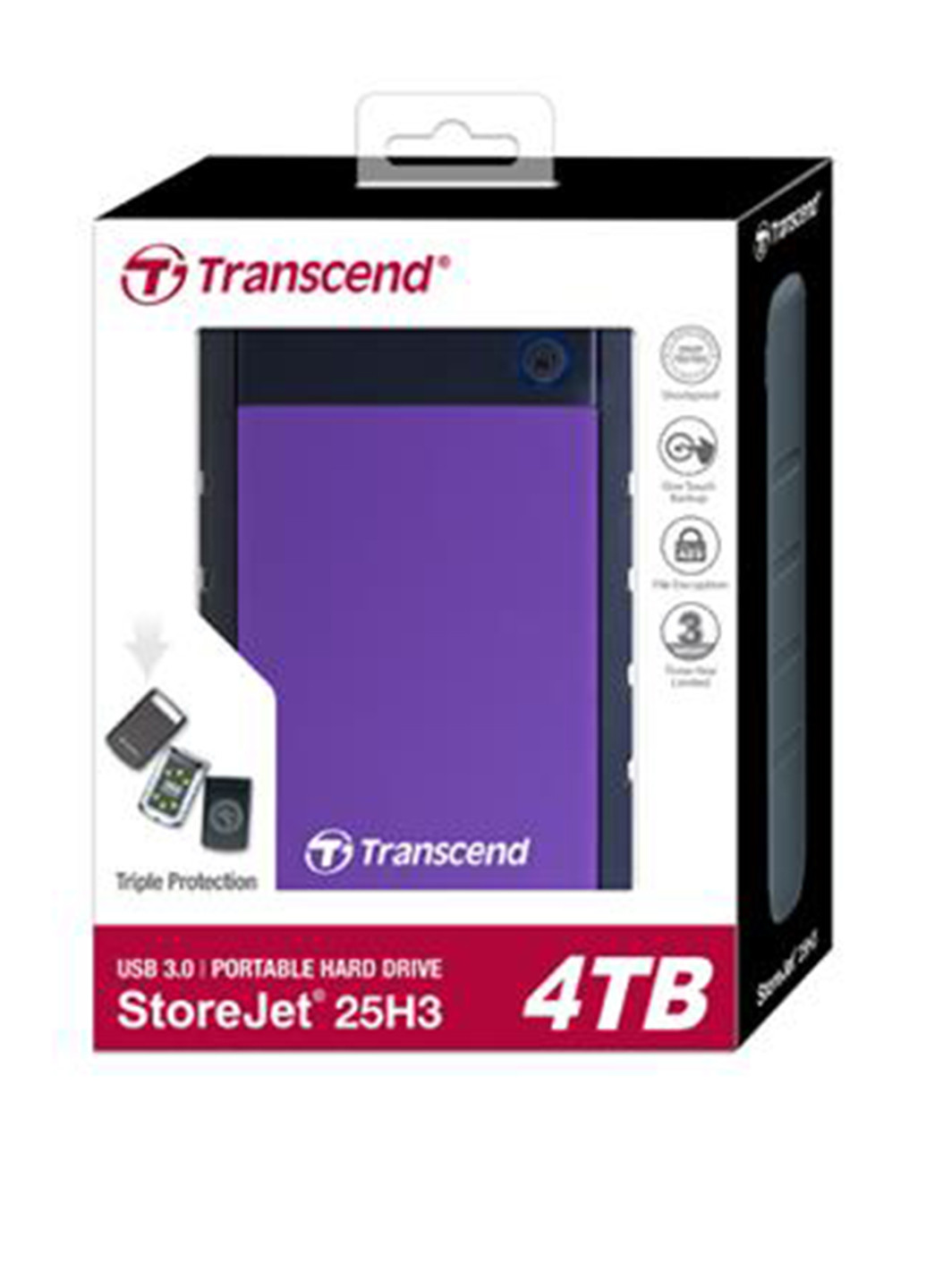 Зовнішній жорсткий диск StoreJet 25H3P 4TB 5400rpm 8MB TS4TSJ25H3P 2.5 USB 3.0 External Purple Transcend Внешний жесткий диск Transcend StoreJet 25H3P 4TB 5400rpm 8MB TS4TSJ25H3P 2.5 USB 3.0 External Purple фіолетовий
