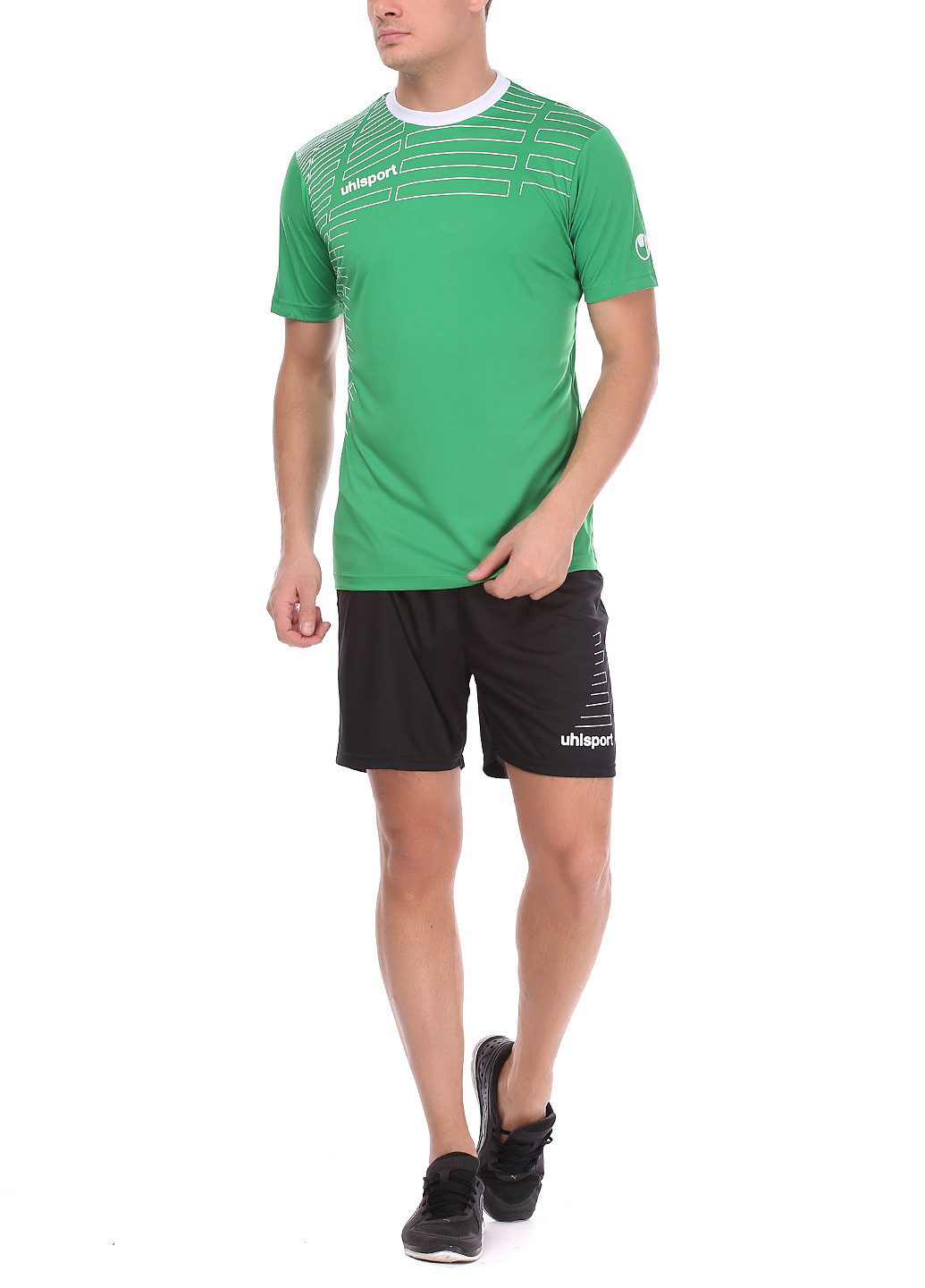 Зеленый демисезонный костюм (футболка, шорты) с коротким рукавом Uhlsport