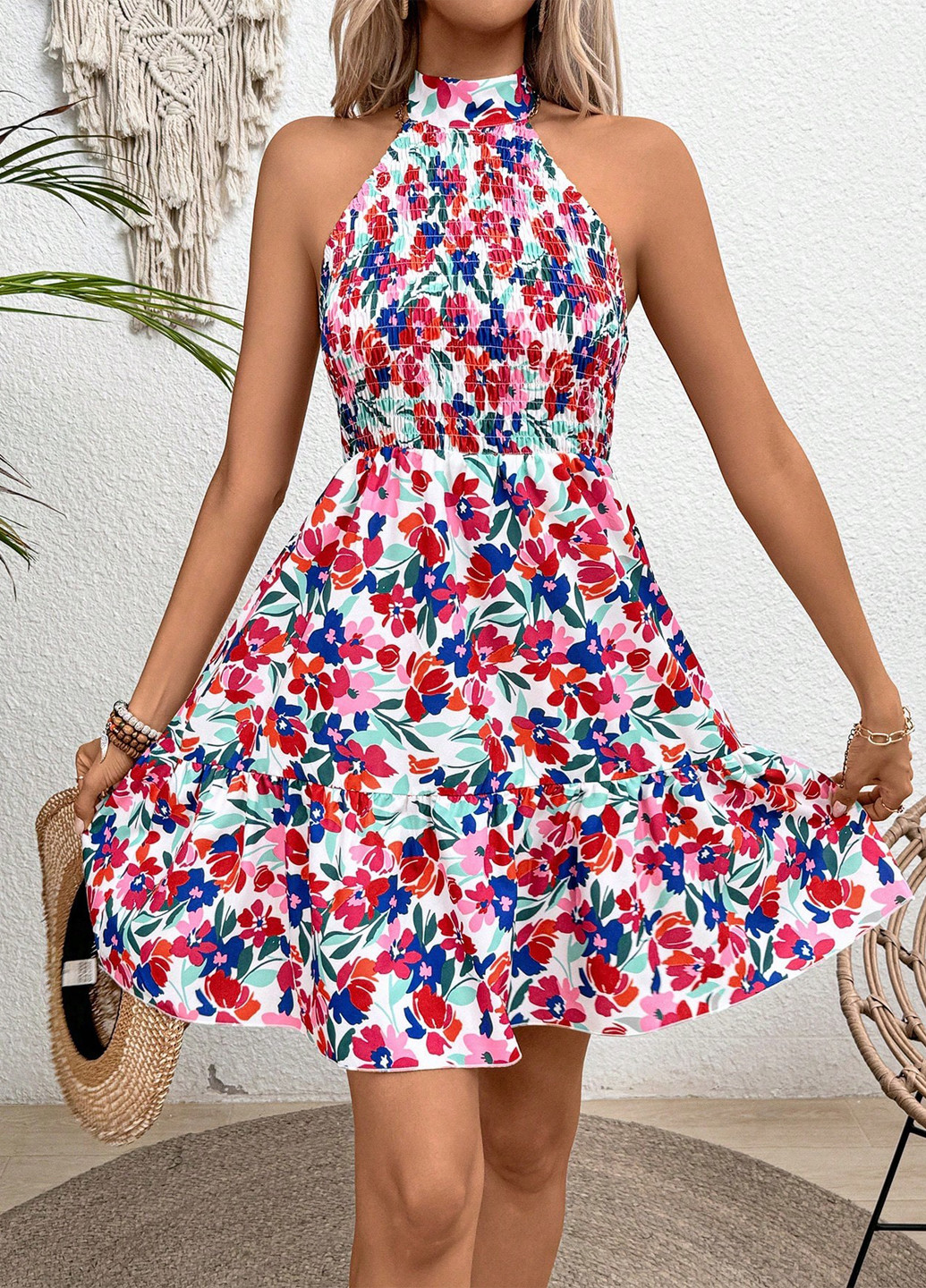 Комбінована кежуал сукня з відкритою спиною SHEIN з квітковим принтом