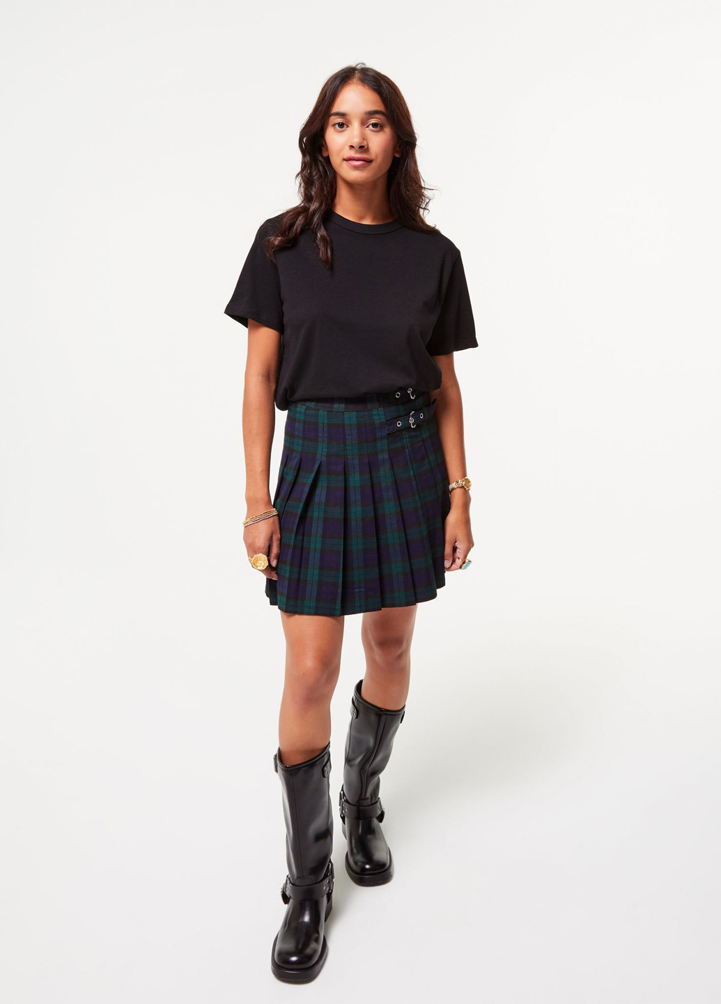 Темно-зеленая кэжуал в клетку юбка Jennyfer плиссе