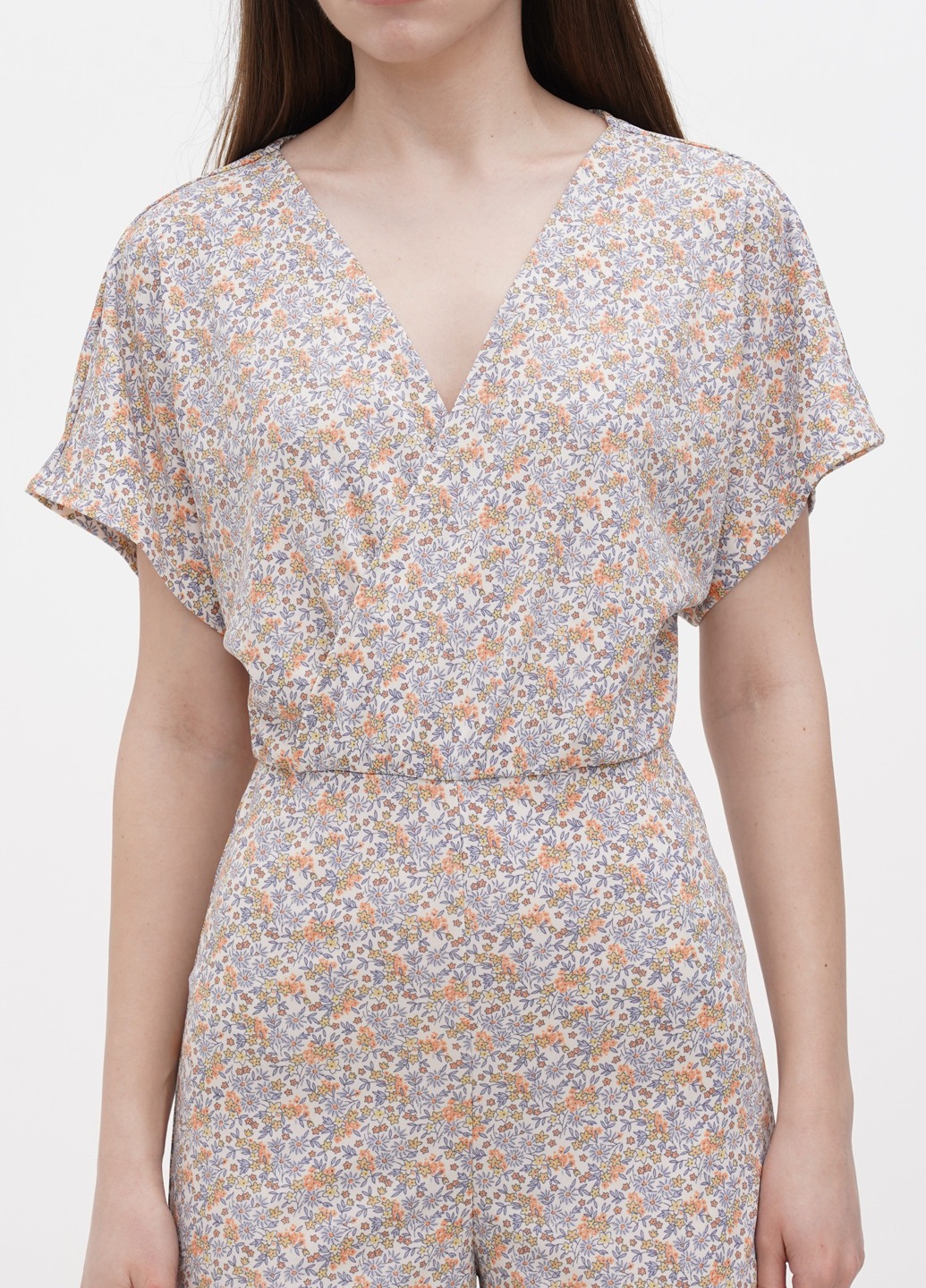 Комбінезон H&M комбінезон-брюки квітковий білий кежуал поліестер