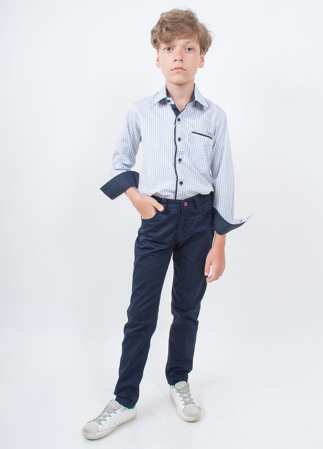 Голубой кэжуал рубашка в клетку Kids Couture с длинным рукавом