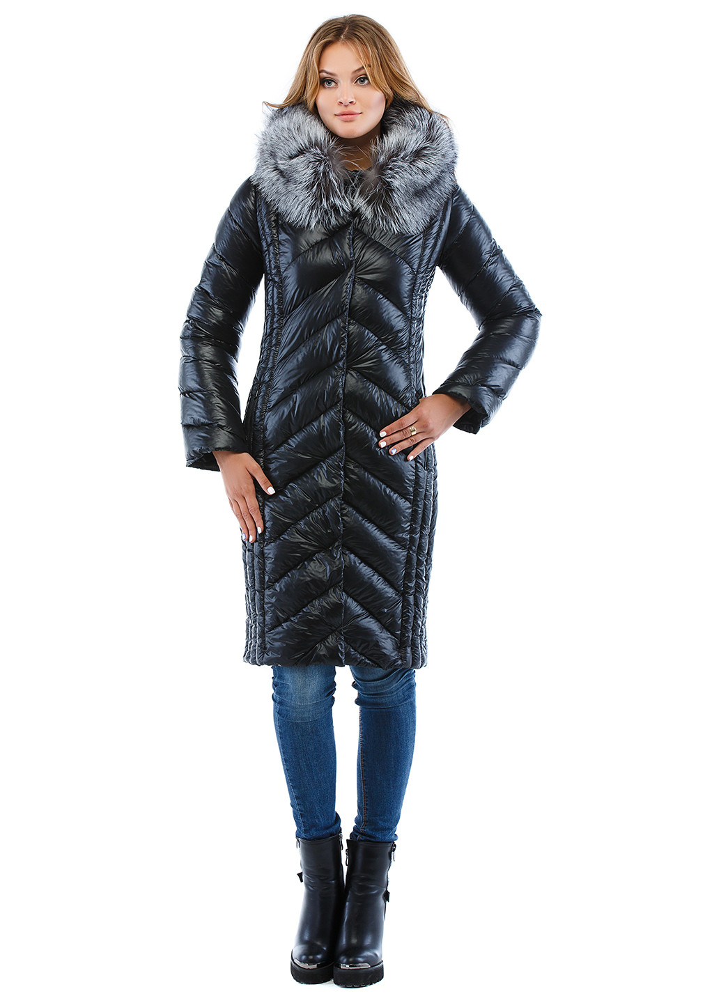 Черная зимняя куртка (мех чернобурки) MN