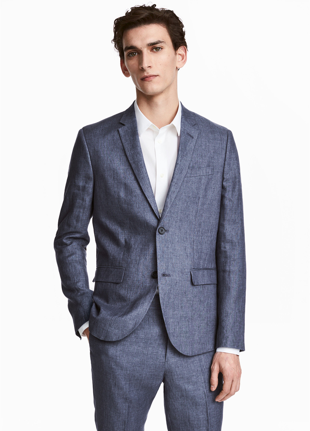 Пиджак H&M с длинным рукавом тёмно-голубой кэжуал
