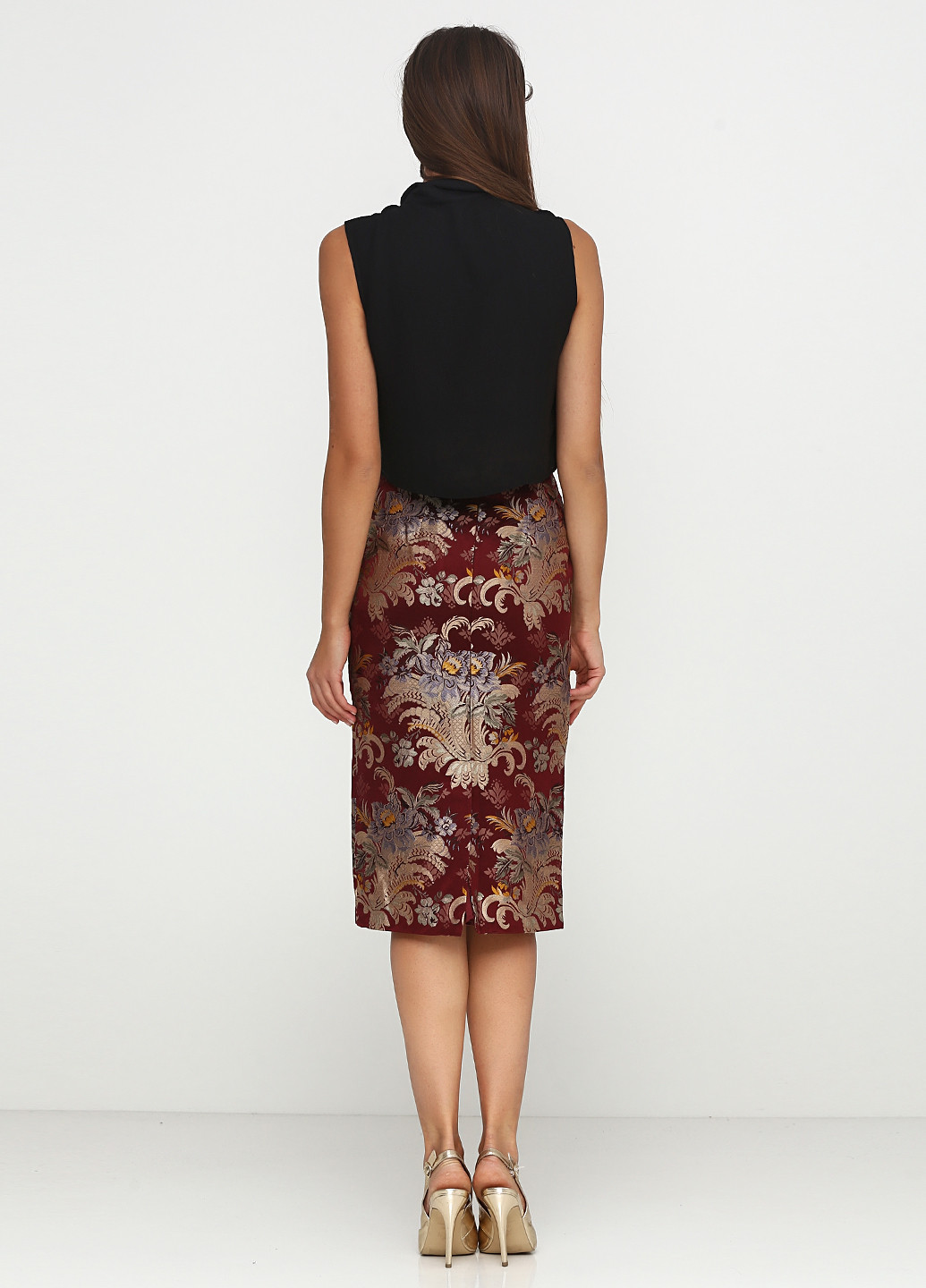 Бордовая кэжуал цветочной расцветки юбка Ralph Lauren миди