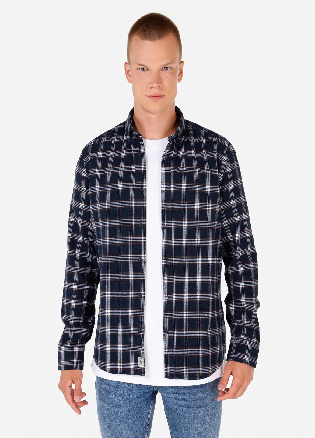 Темно-синяя классическая, кэжуал рубашка в клетку Colin's