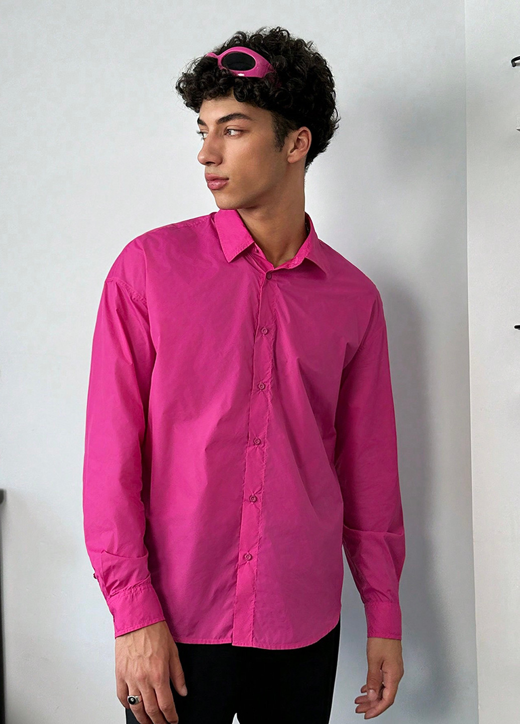 Малиновая кэжуал рубашка однотонная SHEIN