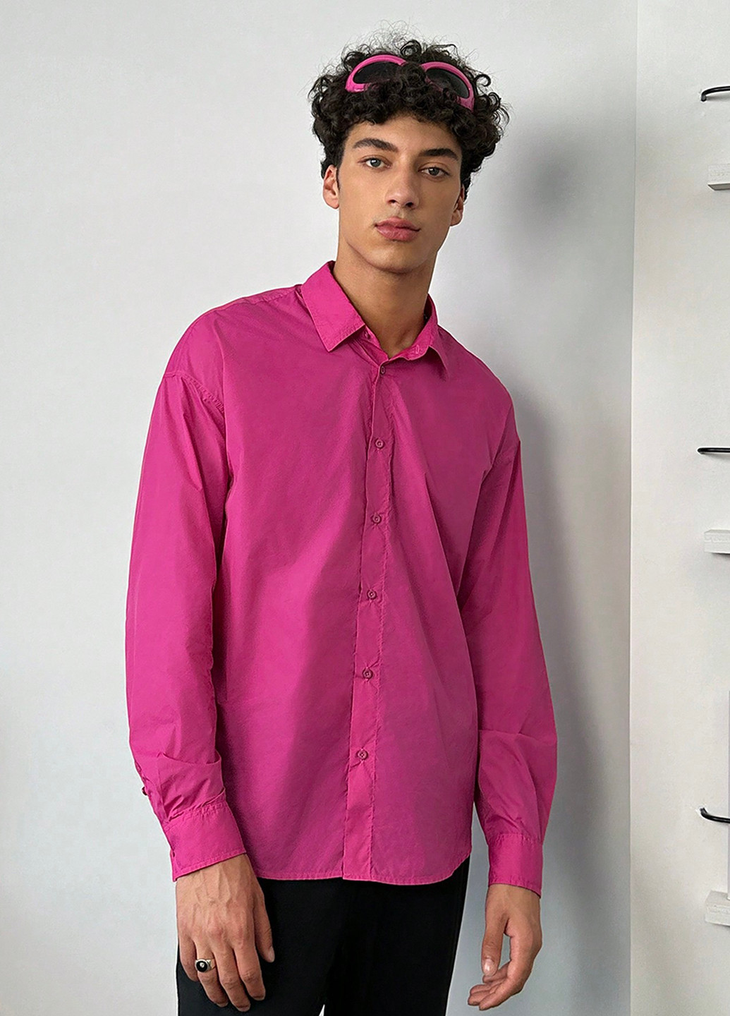 Малиновая кэжуал рубашка однотонная SHEIN