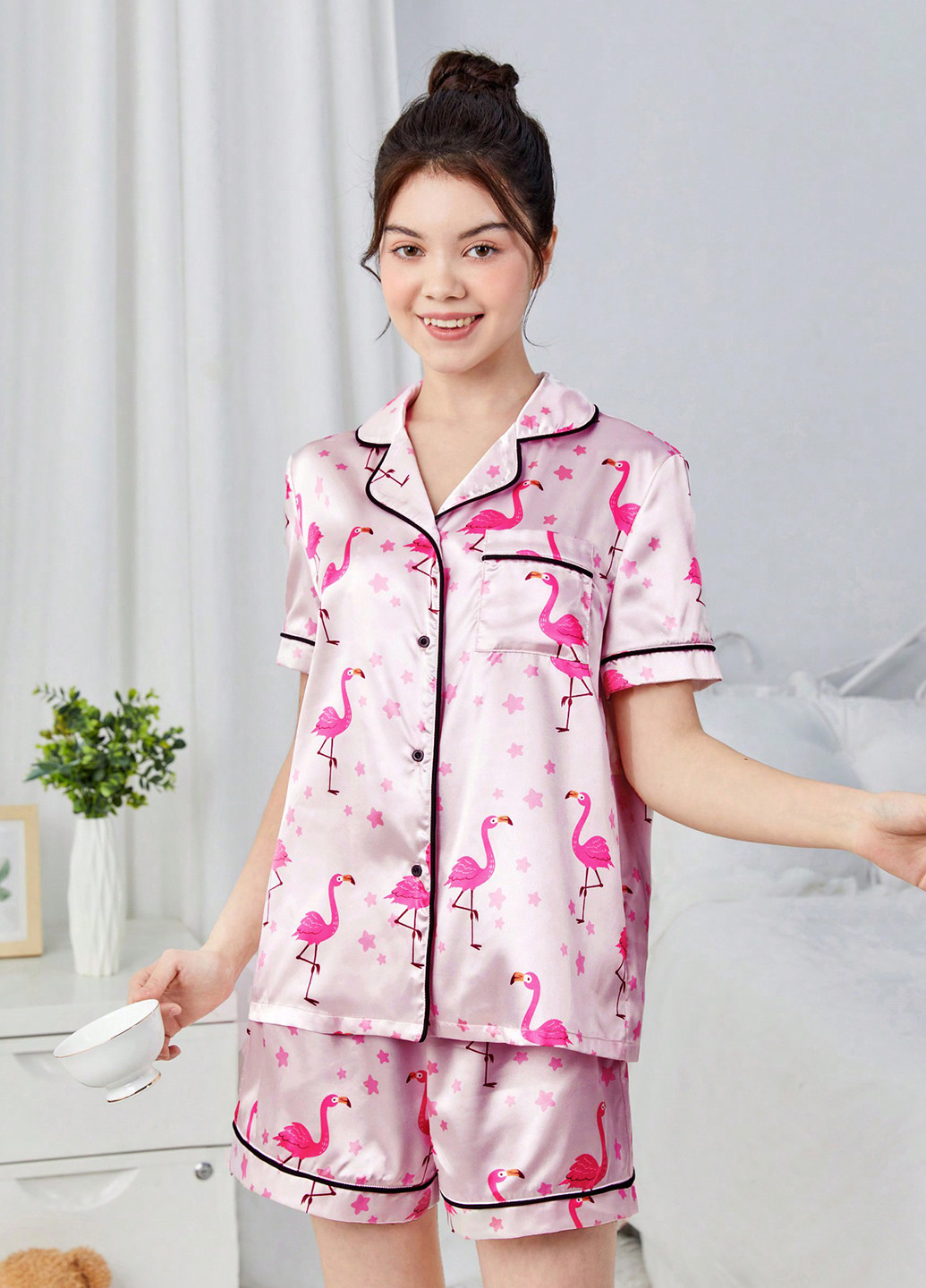 Світло-рожева всесезон піжама (сорочка, штани) сорочка + брюки SHEIN