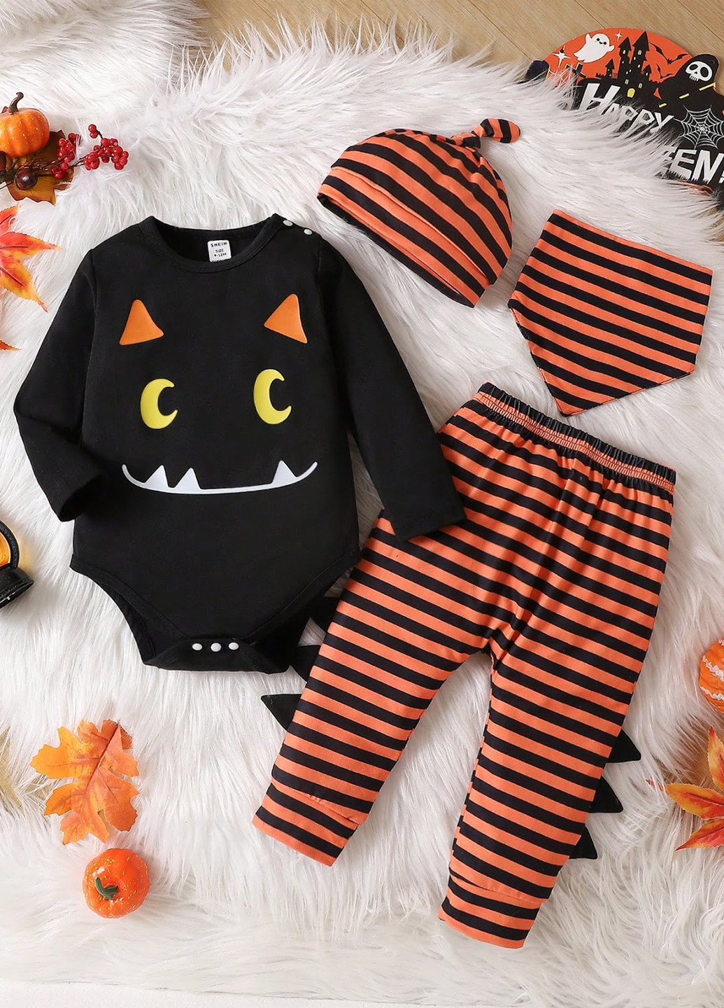 Комбинированный демисезонный комплект (боди, штаны, шапочка, нагрудник) SHEIN