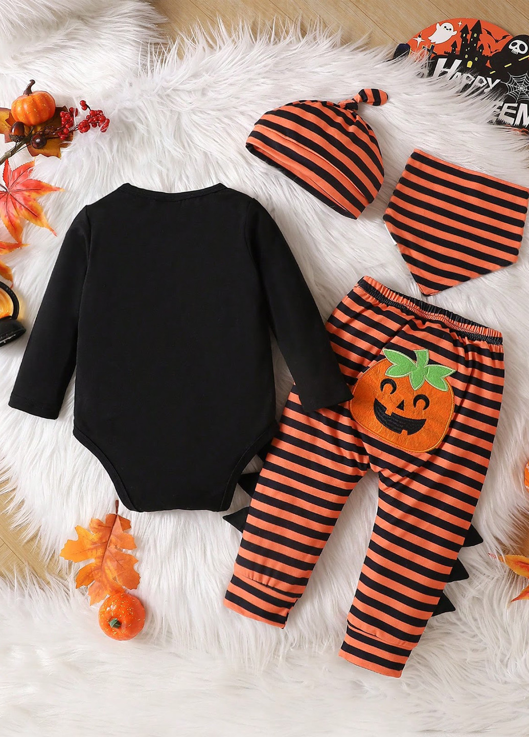 Комбинированный демисезонный комплект (боди, штаны, шапочка, нагрудник) SHEIN