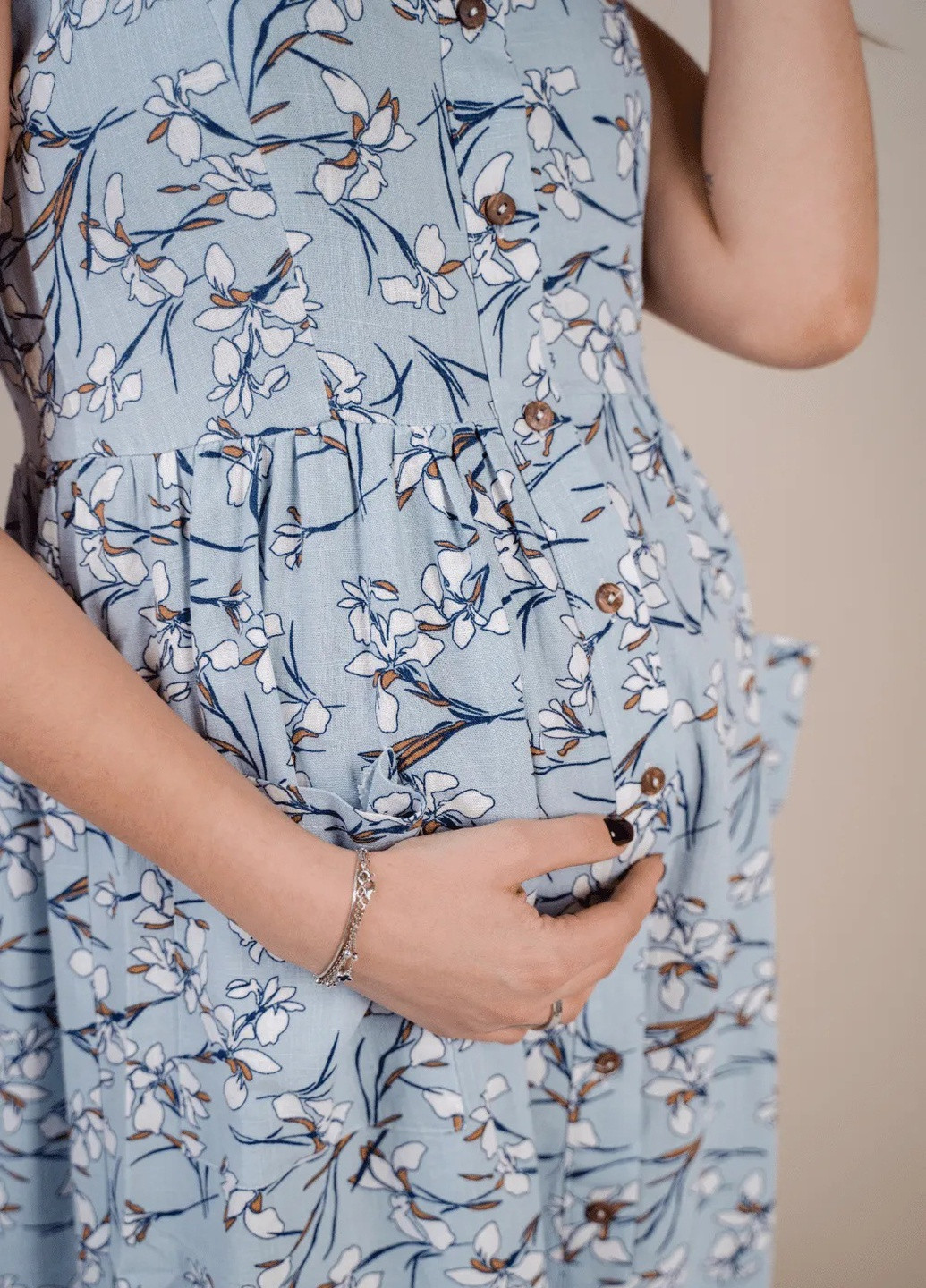 женский летний хлопковый сарафан для беременных, будущих мам легкий голубой To Be в цветочек