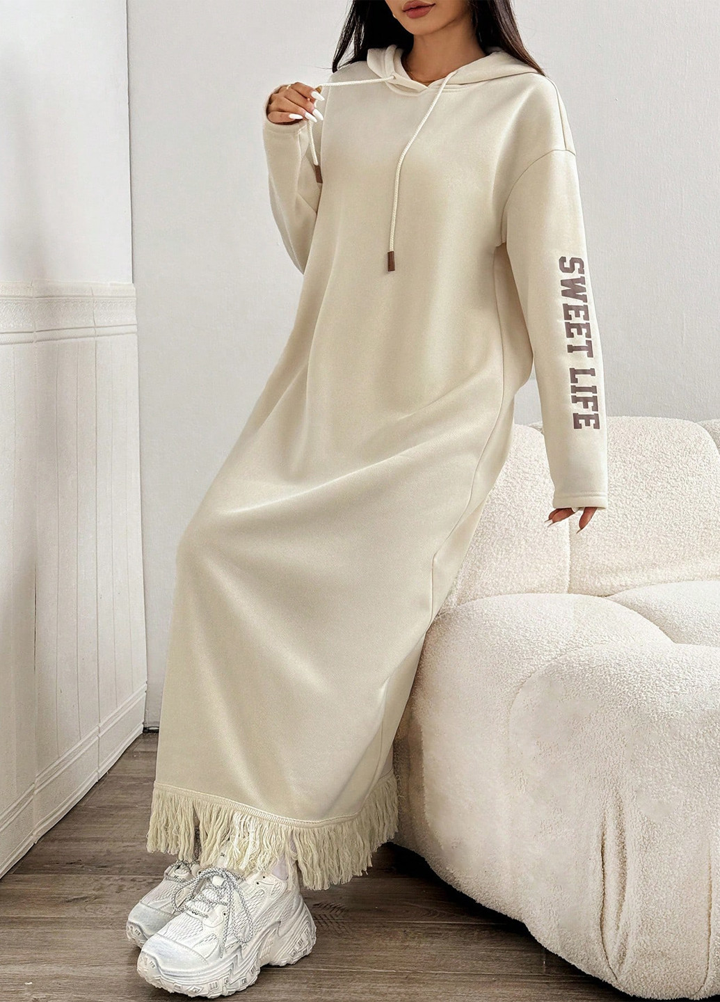 Бежева спортивна, кежуал сукня сукня-худі SHEIN з написами