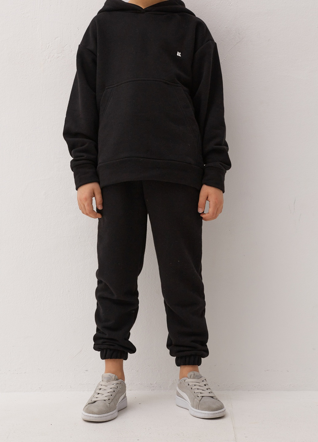Черный демисезонный детский спортивный повседневный костюм Kindamor Original 2025