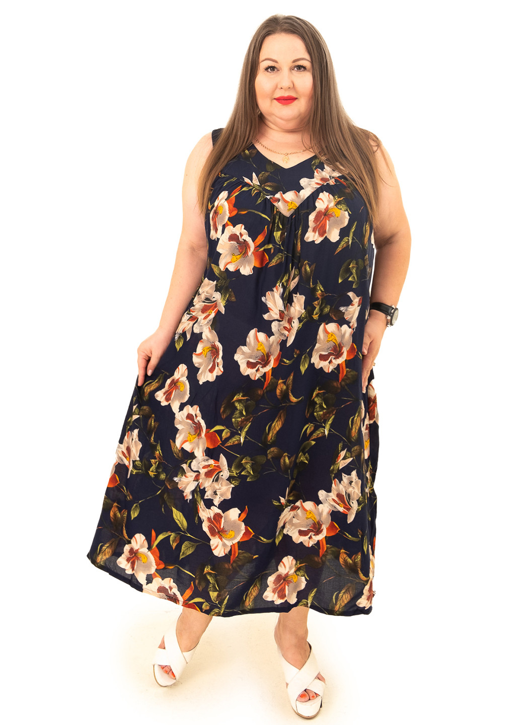 Комбинированное кэжуал платье а-силуэт LibeAmore с цветочным принтом
