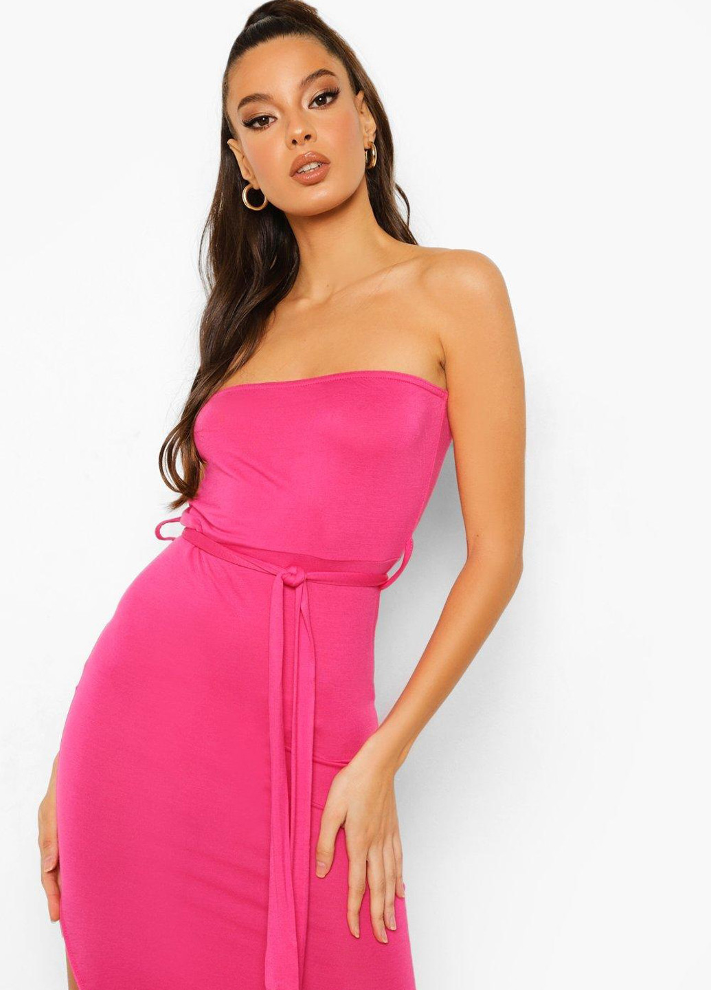 Кислотно-рожева кежуал сукня з відкритими плечима Boohoo однотонна