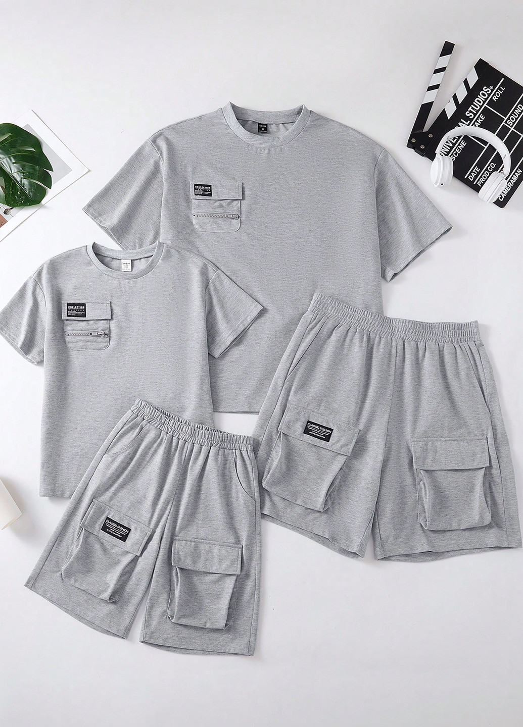 Серый летний костюм (футболка, шорты) с шортами SHEIN