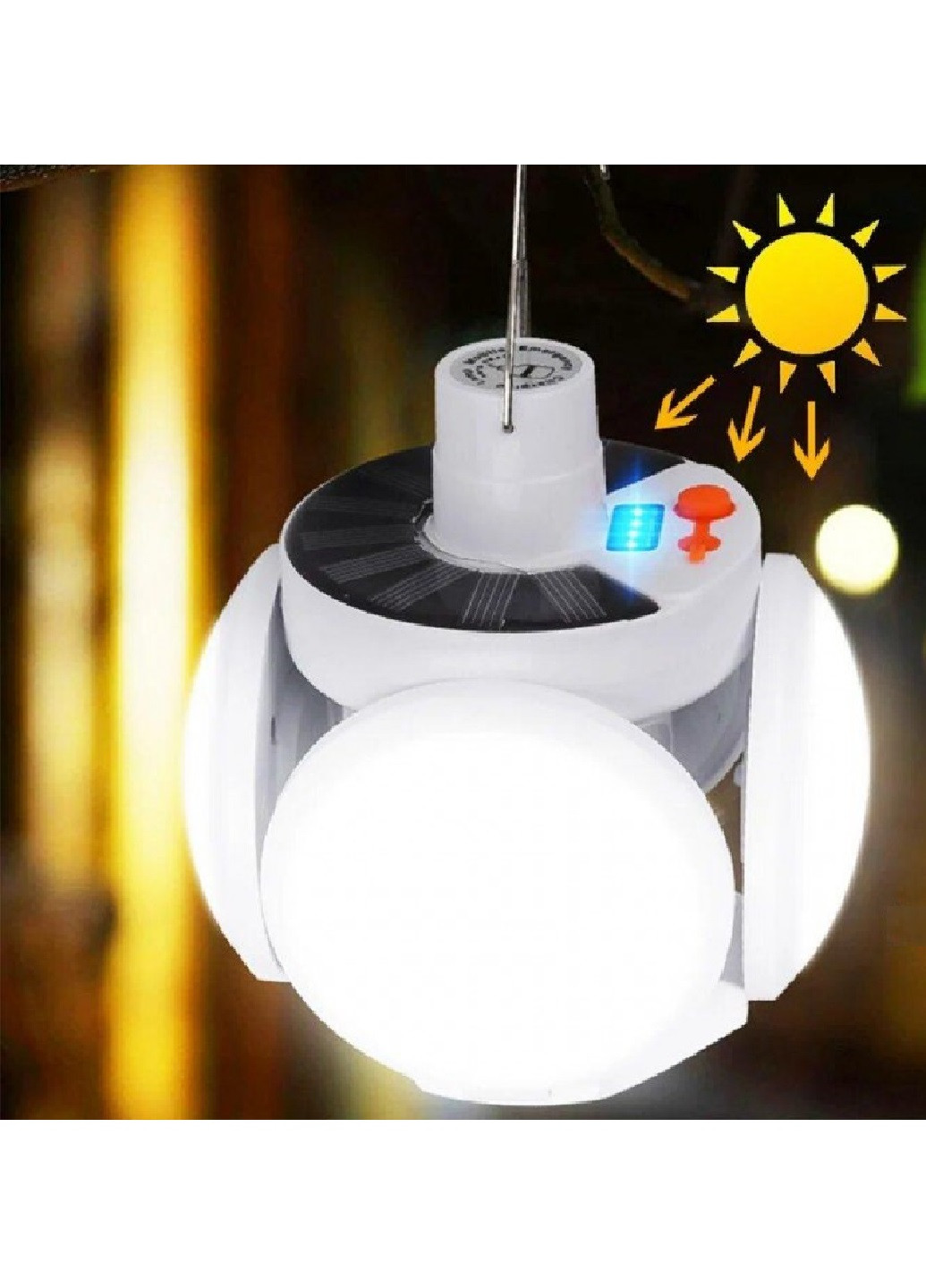 Подвесная лампа фонарь для кемпинга и отдыха на аккумуляторе с солнечной панелью USB 4 режима свечения (485590-Нов) Белый Francesco Marconi (249971689)