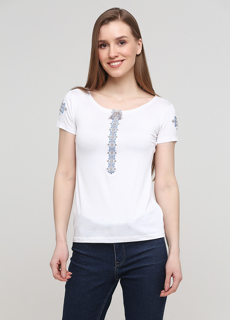Женская вышитая футболка Нежность голубая вышивка Melanika (250206172)
