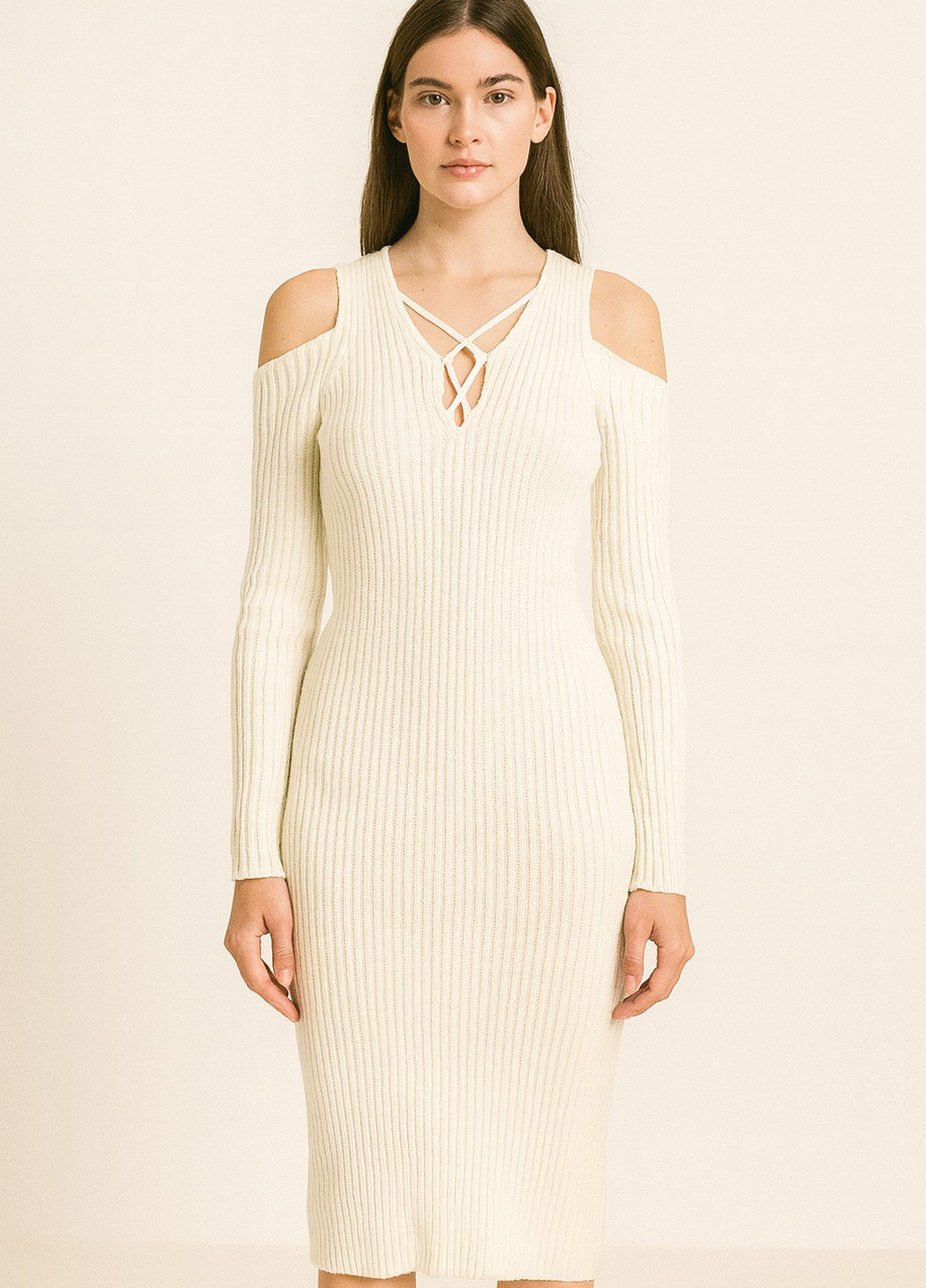 Молочное кэжуал платье платье-свитер Imperial однотонное