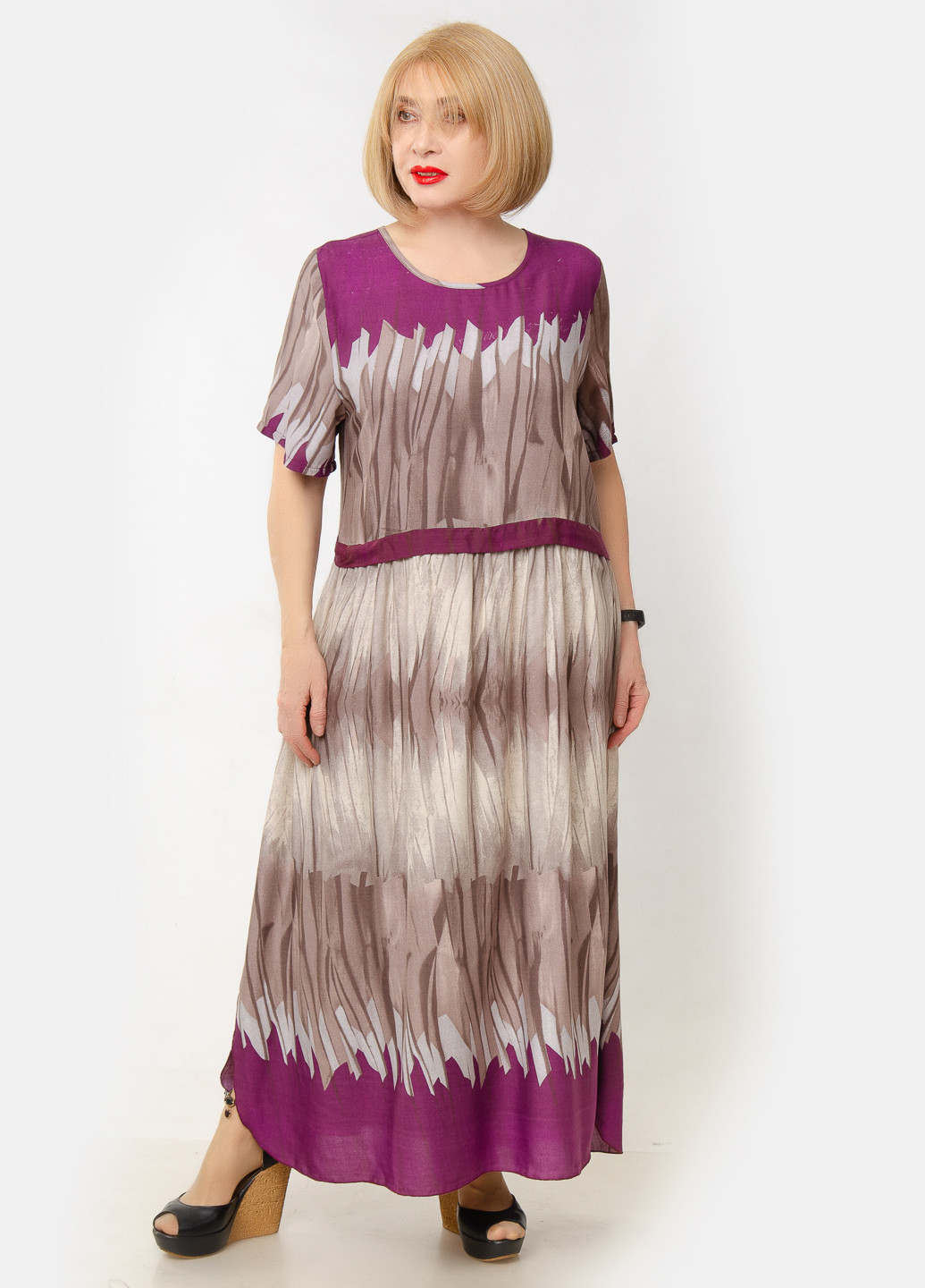 Фиолетовое кэжуал платье а-силуэт LibeAmore с абстрактным узором