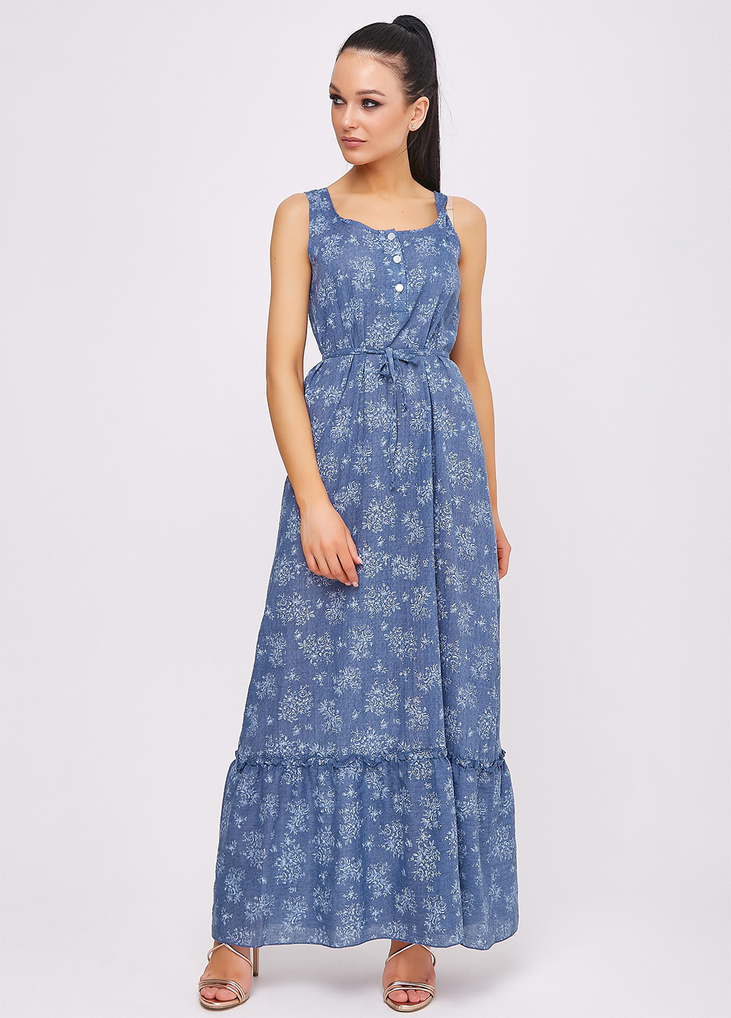 Бледно-синее кэжуал платье ST-Seventeen с цветочным принтом