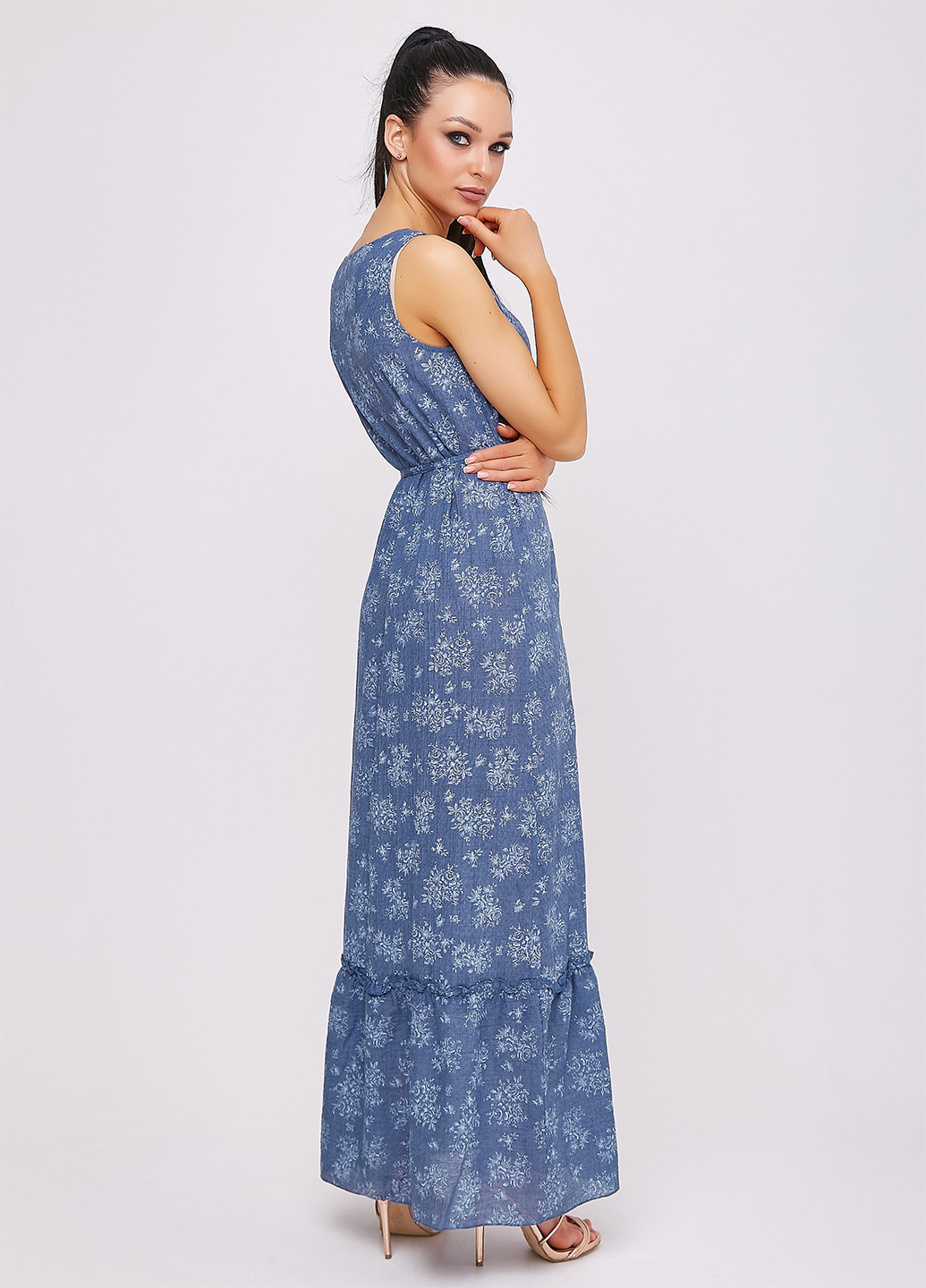 Бледно-синее кэжуал платье ST-Seventeen с цветочным принтом