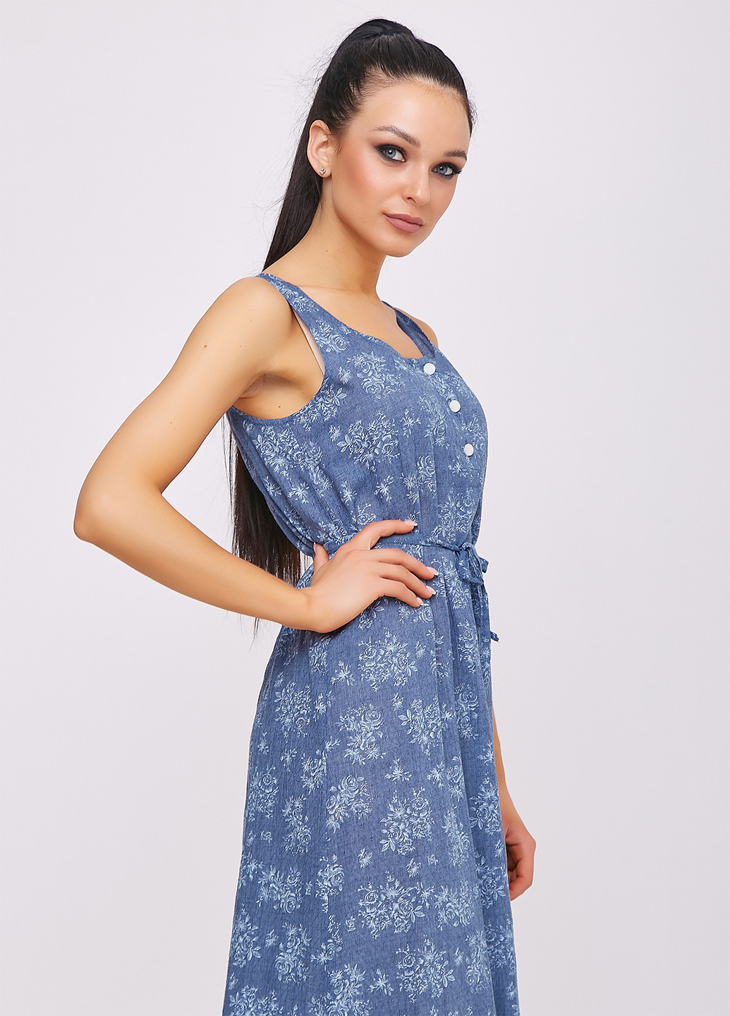 Блідо-синя кежуал сукня ST-Seventeen з квітковим принтом